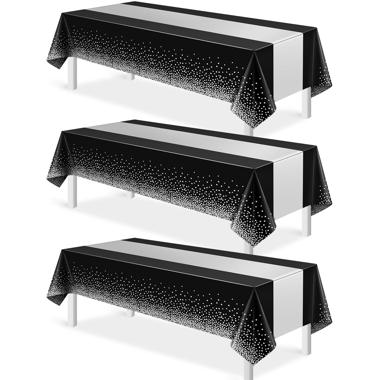 3Pcs Black and Silver Tablecloth Party Decorations,Plastic Black Table Cloth Printed Silver Table Runner Disposable Rectangle Table Cover for Birthday Anniversary Wedding Graduation Party,54 x108 Inch
