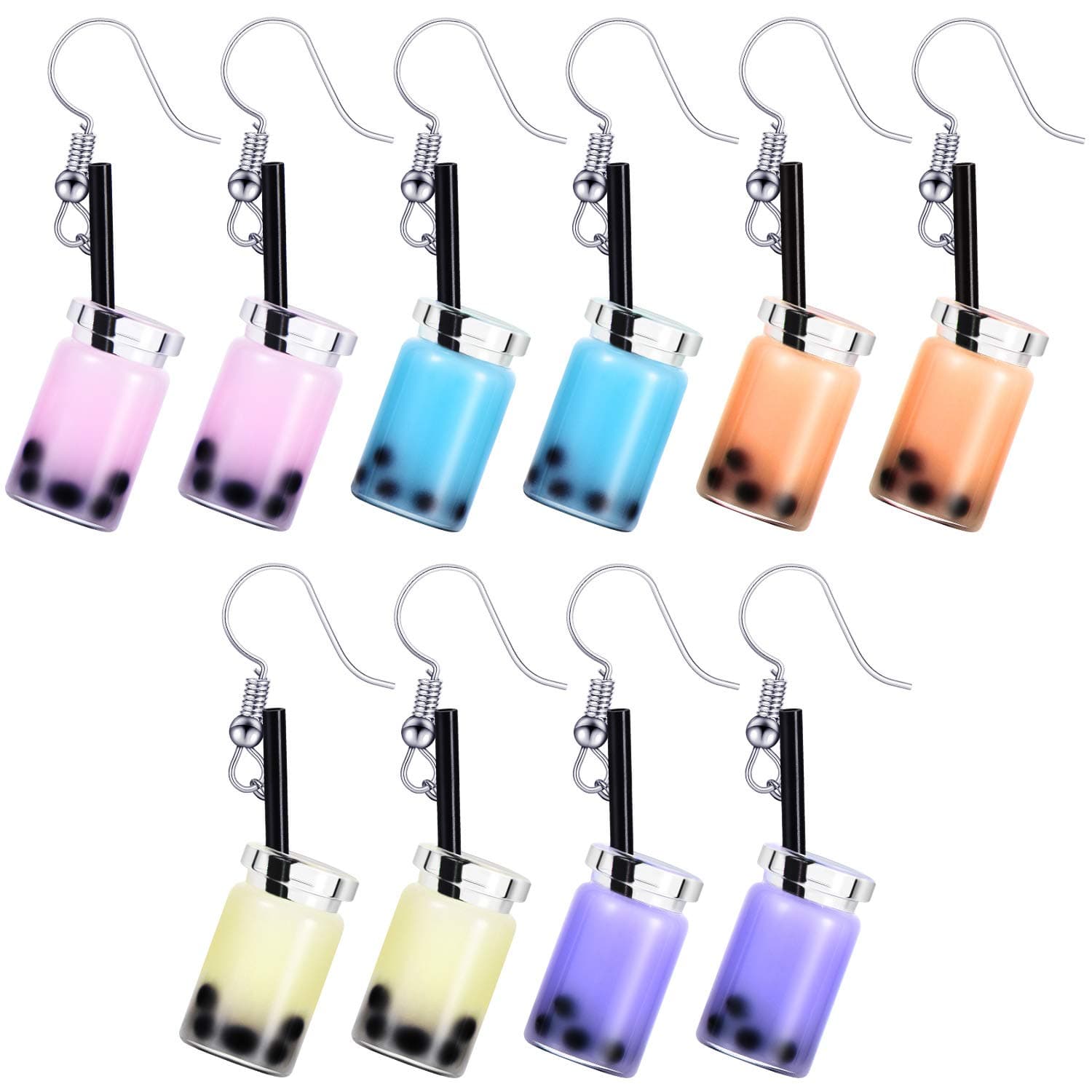 5 Pairs Cute Bubble Tea Dangle Earrings Bubble Milk Tea Drop Earrings Colorful Creative Funny Jewelry for Women Gift