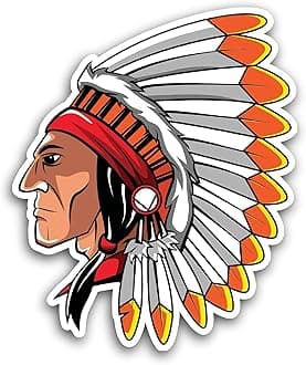 2 (Pieces) 3" and 5" Red Indian Sticker, Waterproof Vinyl Decals for Many Purpose Like Cars, Trucks, Laptops, Phones, Windows and More