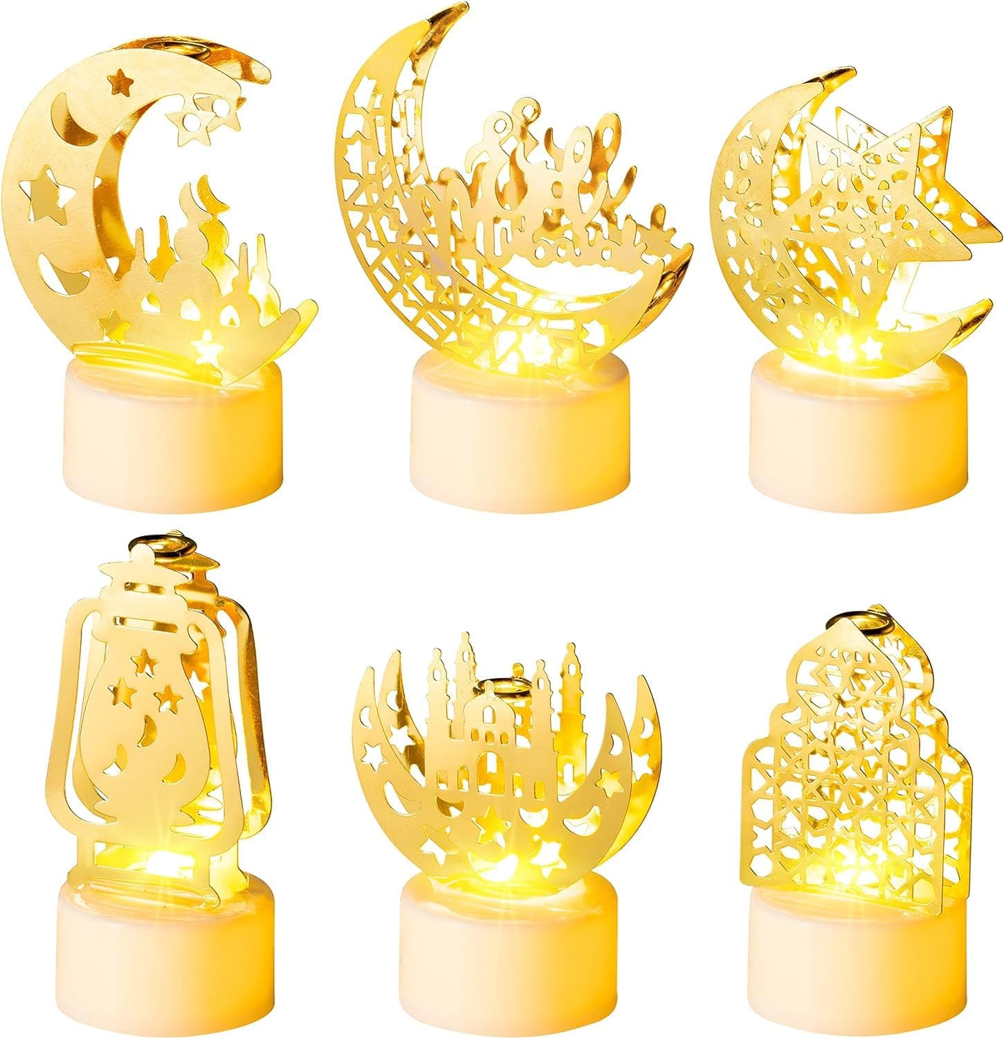 CoolchicCoolchic 6Pcs Mini Lantern Light, Ramadan Decoration for Home, Moon Castle Lighthouse Eid Mubarak Lamp,Night Light for Party Home Indoor Outdoor Bedroom Tabletop Decor