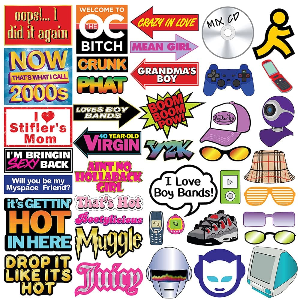 2000s Y2K Photo Booth Props - 40 Pieces - Throwback Y2K Party Supplies, Decorations and Gifts