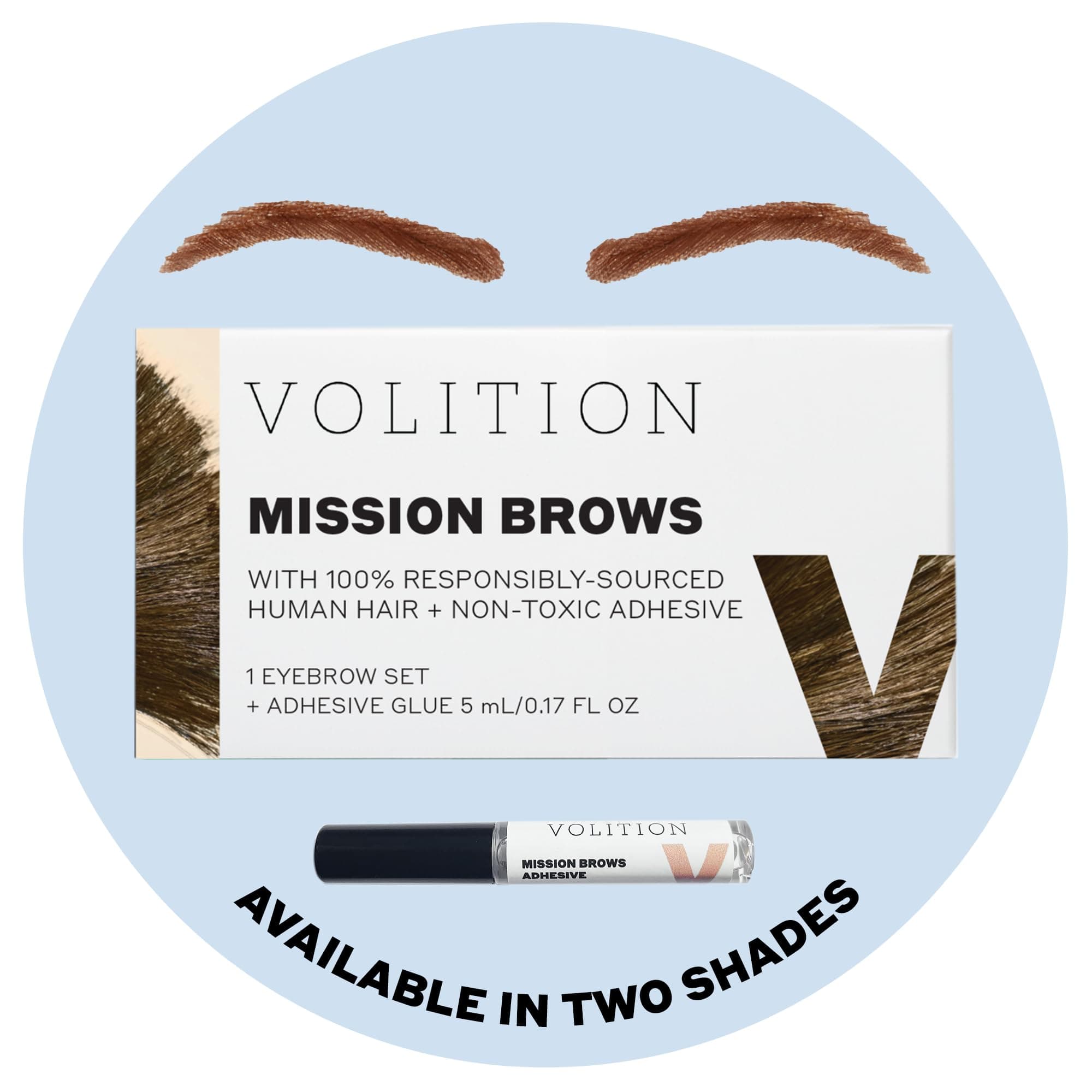 Volition Beauty Mission Brows, Light Brown - Eyebrow Replacements Made of Responsibly-Sourced Human Hair - Long-Lasting, Realistic Brow Alternative with Easy Application