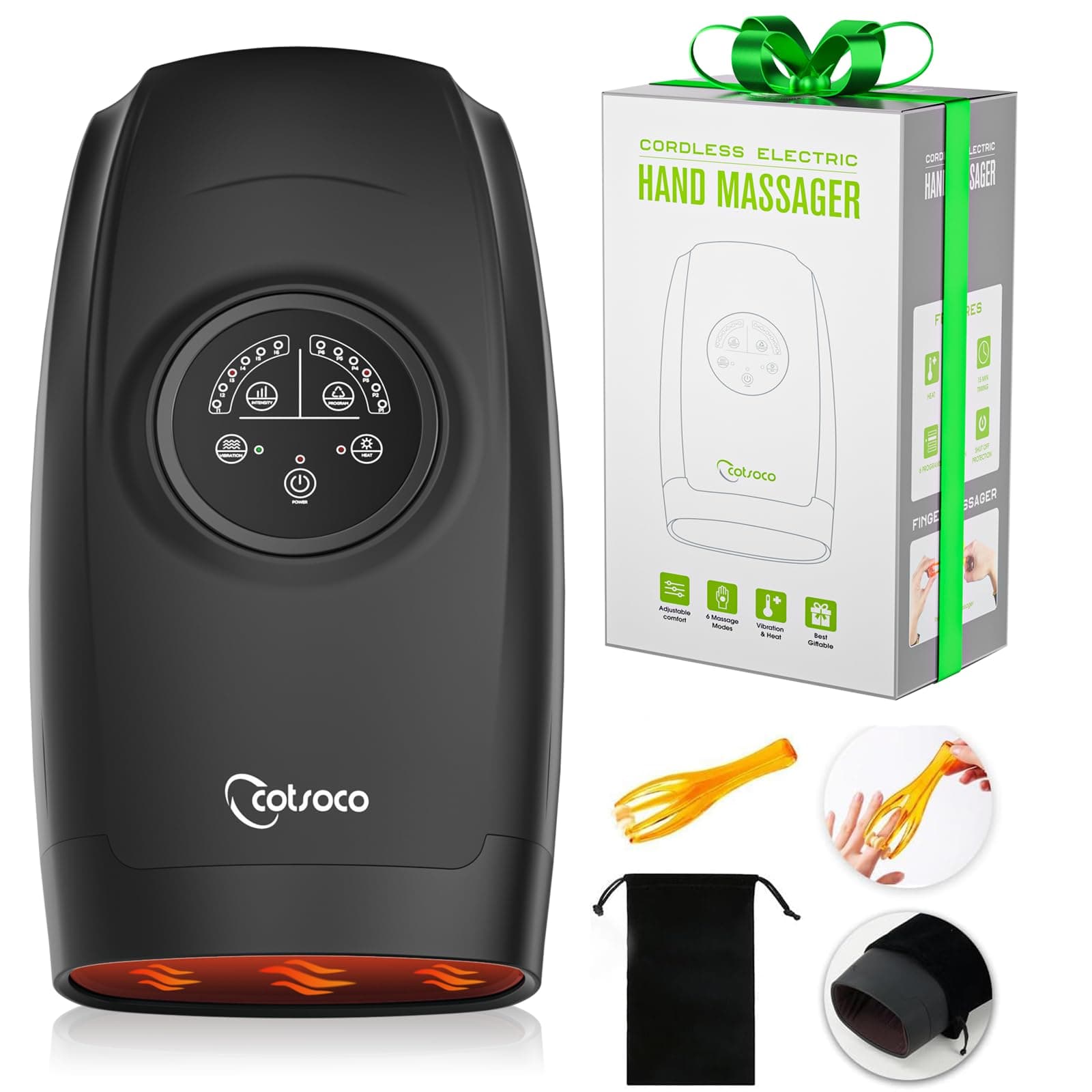 cotsoco Hand Massager Machine with Heat and Compression, 6 Levels Shiatsu Massager for Arthritis and Carpal Tunnel Relief, Pain Relief for Finger, Wirst, and Hand, Best Gifts for Men and Women