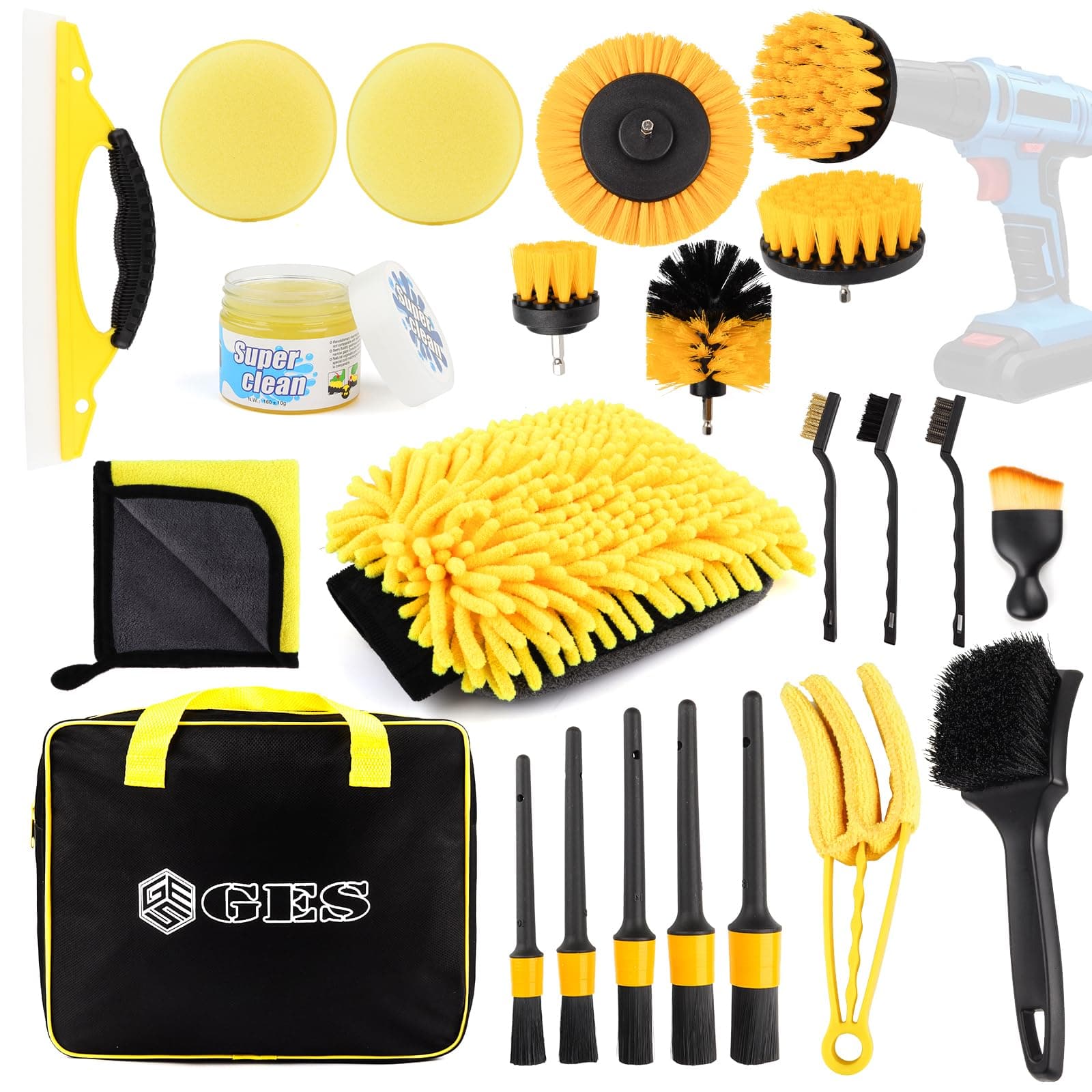 22-Piece Car Cleaning Kit - Complete Detailing Set for Interior, Exterior, Wheels, Leather, Vents & Dashboard (Yellow)