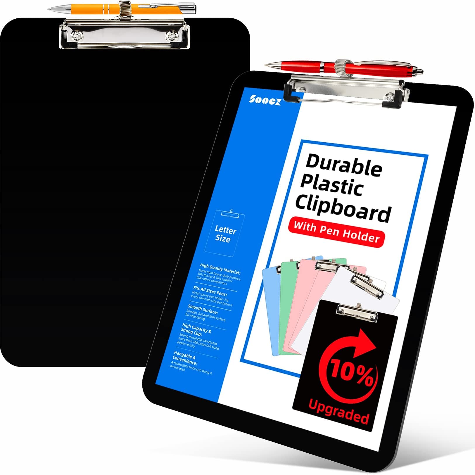 2 Pack Plastic Clipboard with Pen Holder