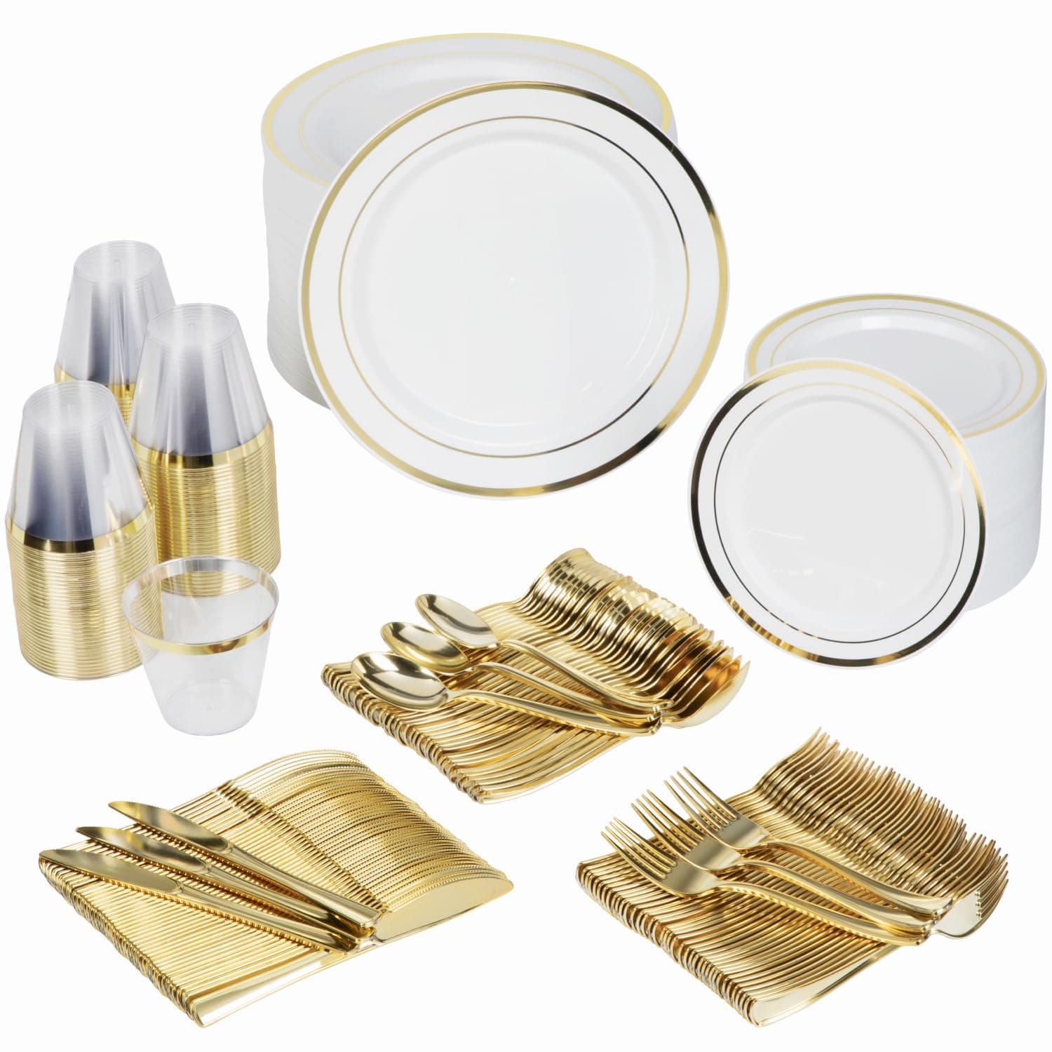 Prestee 600-Piece Disposable Party Dinnerware Set for 100 Guests - Gold Silve...