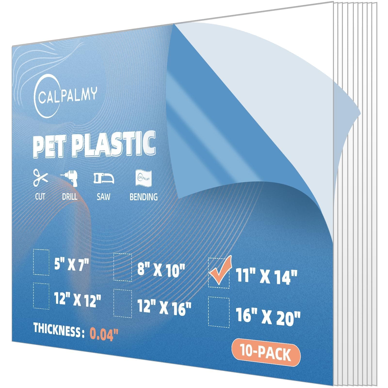 (10 Pack) PET Sheet Panels - 11" x 14" x 0.03" Clear Acrylic Sheet-Quality Shatterproof, Lightweight, and Affordable Glass Alternative Perfect for Poster Frames, Counter Barriers, and Pet Barriers