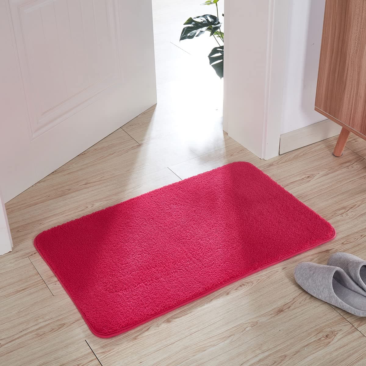 SLFCBathroom Rug, Non-slip Microfiber Bath Rug, Extra Soft and Absorbent Bathroom Rug,Machine Wash & Dry ,for Tub, Shower,Porch, Kitchen,and Bath Room ( 40 X 60 cm Rose Red）
