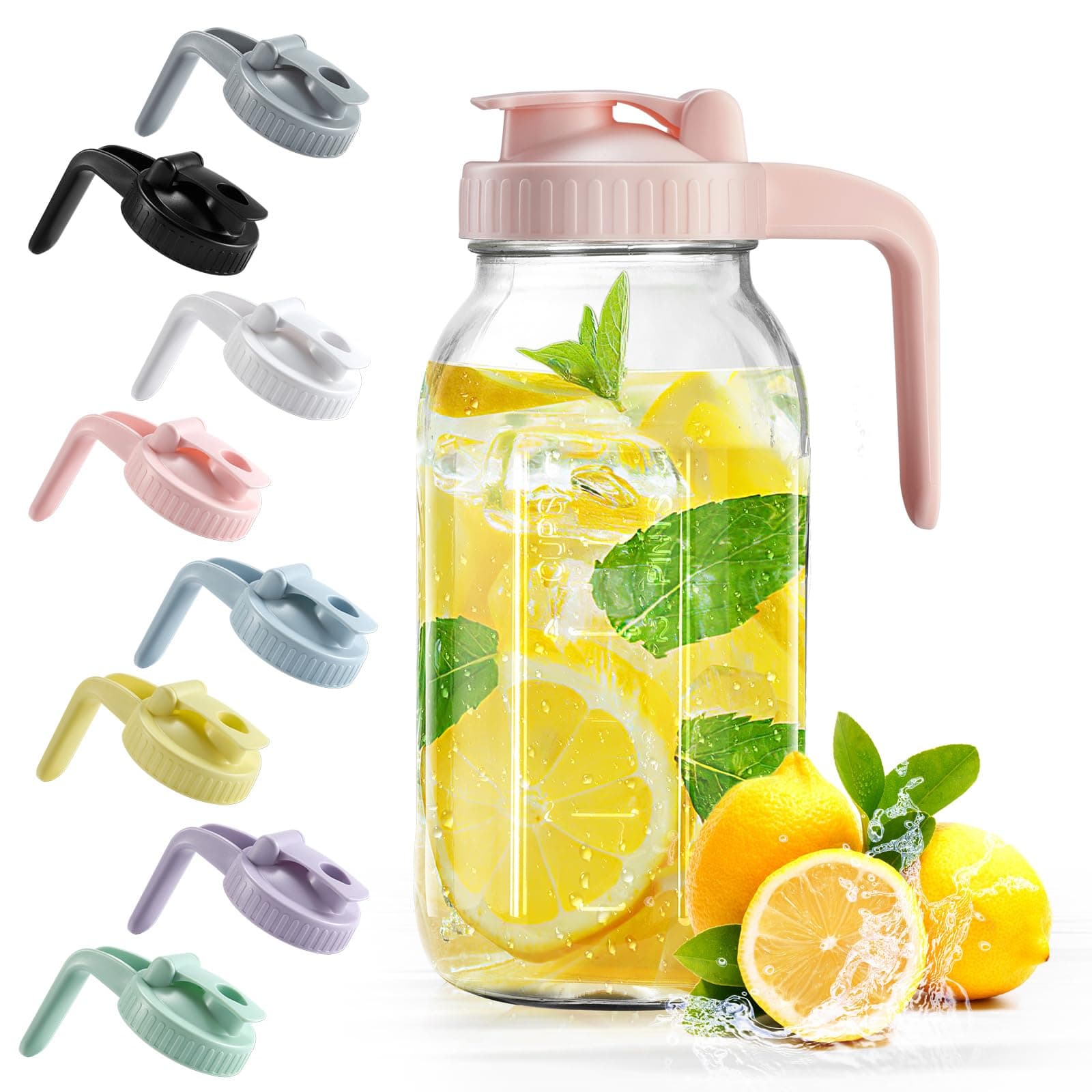 Mason Jar with Pour Spout Lid V-shaped, 2 Quart Iced Tea Pitcher Double Leak Proof, 64 oz Drink Pitcher for Breastmilk, Sun Tea, Juice, Coffee Creamer