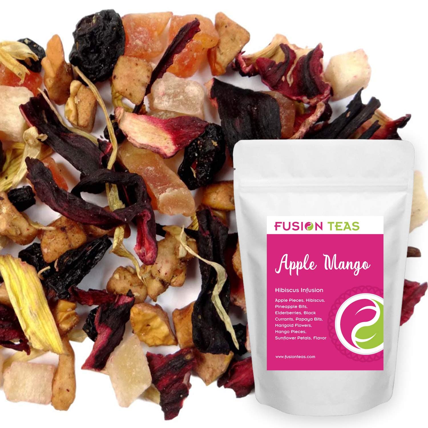Apple Mango Hibiscus Herbal Fruit Tea - Caffeine Free Loose Leaf Bulk Herbs and Fruit - 1 Pound (16 Oz) Pouch
