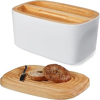 Sonder Los Angeles Union Large Bread Box | Fits Full Sourdough Loaves and More | Breadbox with Cutting Board | Homemade Bread Bin Storage Container | 14.25x9.25x7 in | White