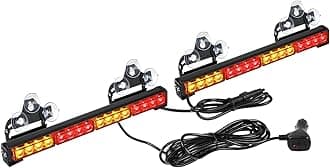 ASPL 2x16.8 inch Emergency Flashing LED Traffic Advisor Strobe Light Bar 32LED 26 Flash Patterns Interior Safety Warning Lights (Amber/Red)