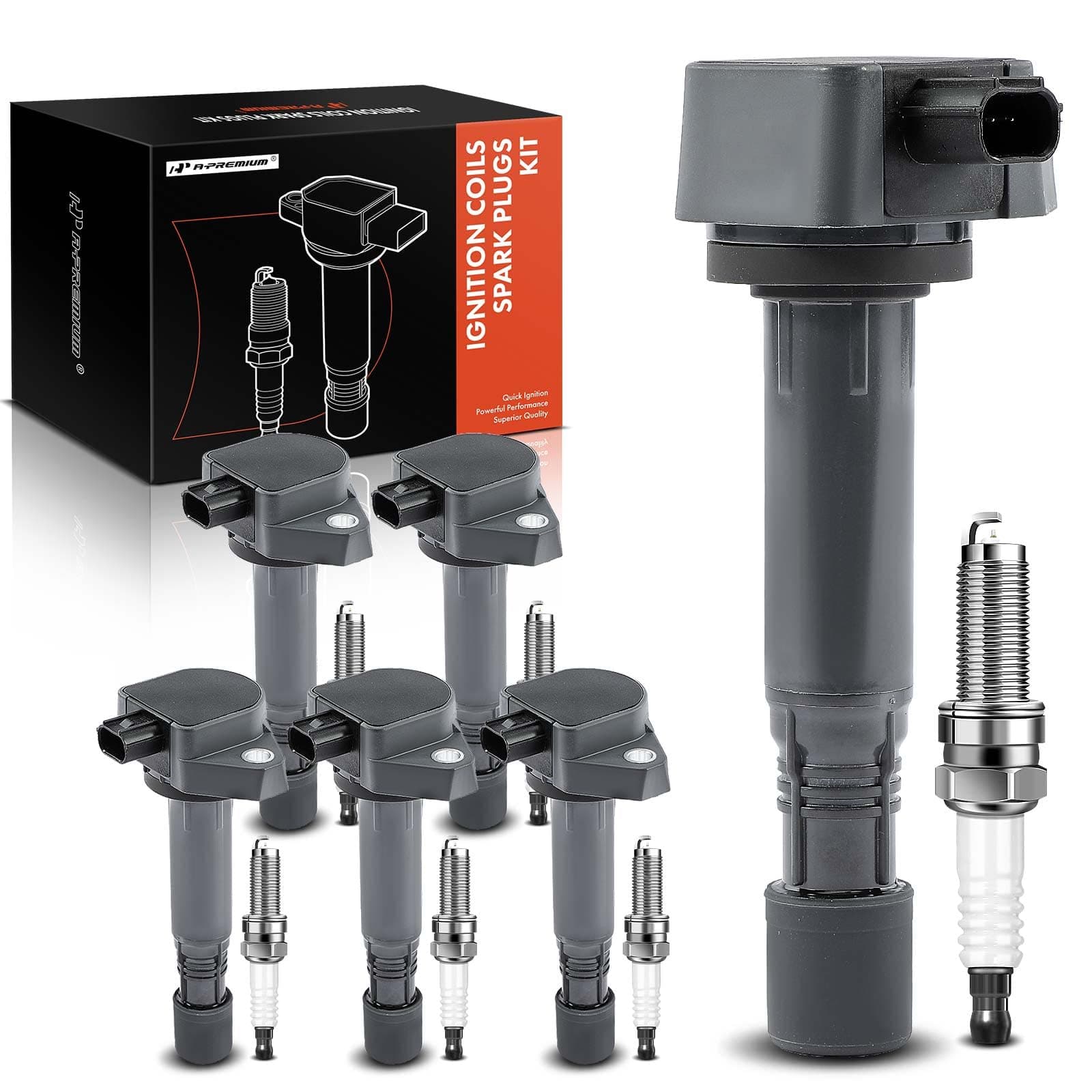 A-Premium Set of 6 Ignition Coil Pack and Iridium Spark Plugs Compatible with Honda Pilot 2009-2015, Ridgeline 2009-2014 & Acura RDX 2013-2015, ZDX 2010-2013, 3.5L, Replace# 30520RN0A01, NGK97390