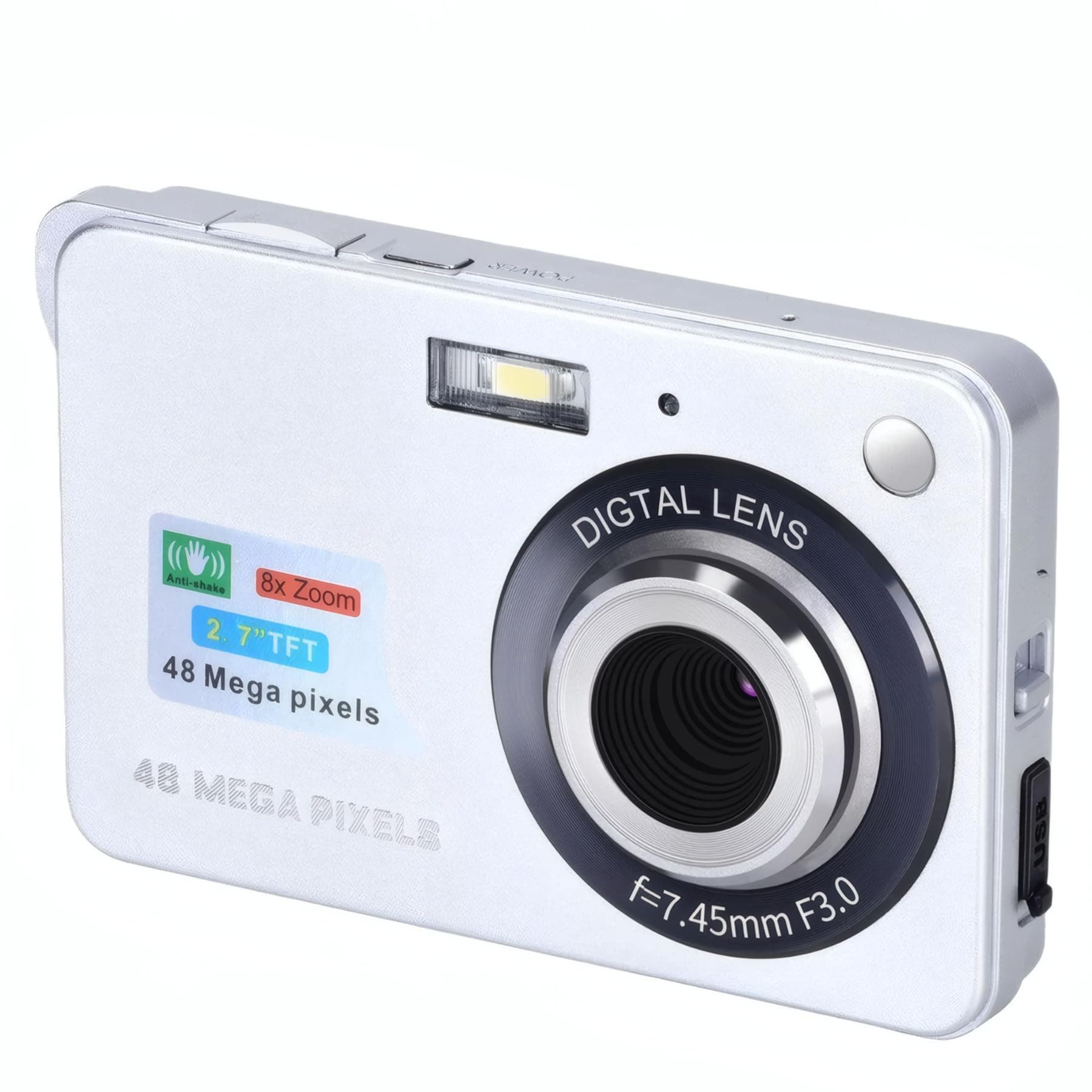 4K Digital Camera, 8X Digital Zoom 48MP Video Camera, Compact Vlogging Camera with 2.7in LCD Display, Video Camcorder For Photography Continuous (Silver)