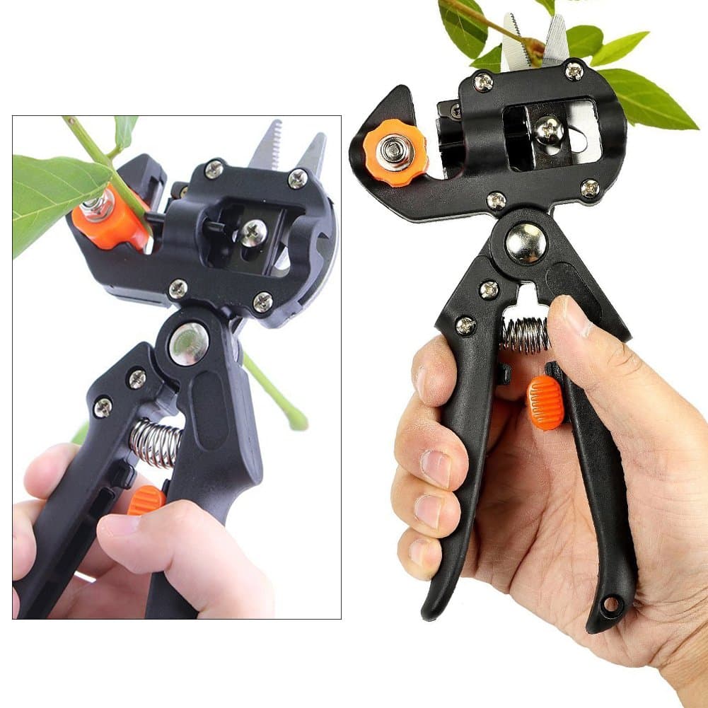 Garden Fruit Tree Plant branches Professional Pruning Shears Grafting and Cutting Grafting Pruner Tool with 3 Double-edged Replaceable Blades Secateurs Scissors (BLACK)