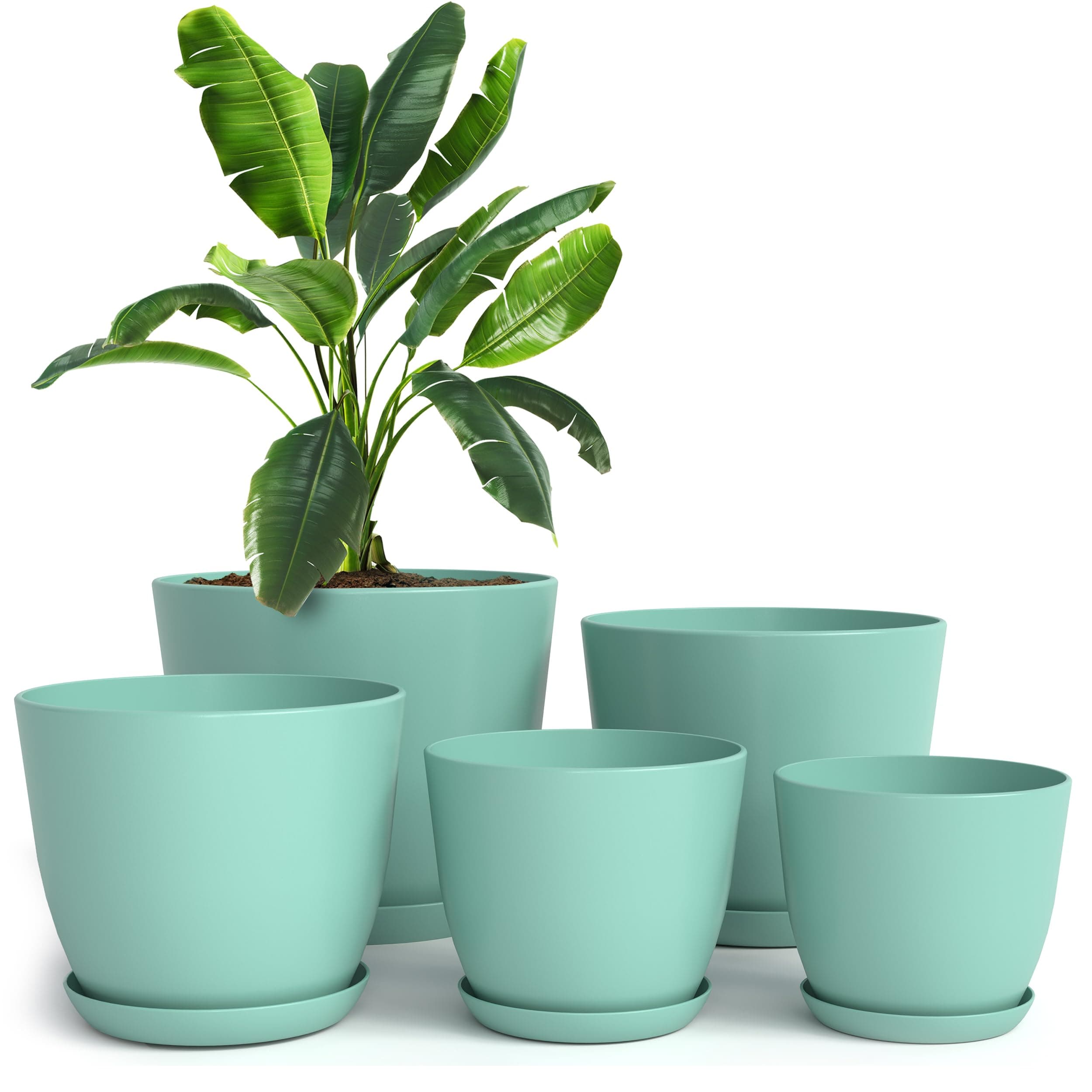 Utopia Home - Plant Pots Indoor with Drainage - 7/6.6/6/5.3/4.8 Inches Flower Pots for Indoor Planter - 5 Pack Plastic Planters - Ideal for Stocking Stuffers or Home Christmas Decorations - Aqua