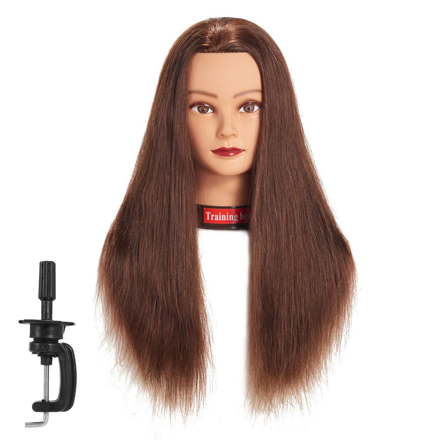 Traininghead 24"-26" 100% Human Hair Mannequin Head Training Practice Head Cosmetology Manikin Head Doll Head With Free Clamp (dark brown)