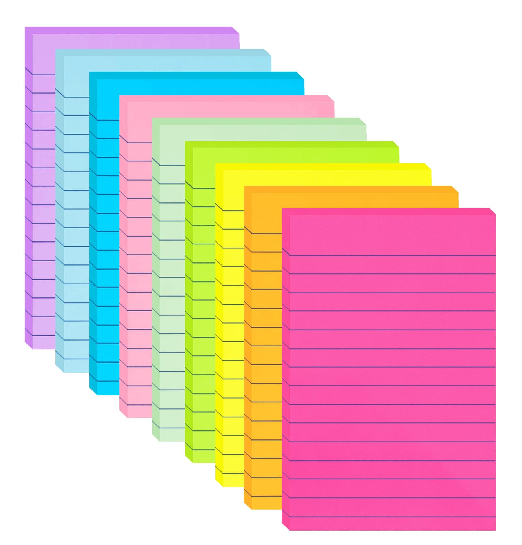 9 Pack Lined Sticky Notes 4x6 in Post Sticky Notes with Lines, 9 Bright Colors Self Sticky Notes Pad Its, Large Ruled Sticky Note for Office, Home, 35 Sheets/Pad