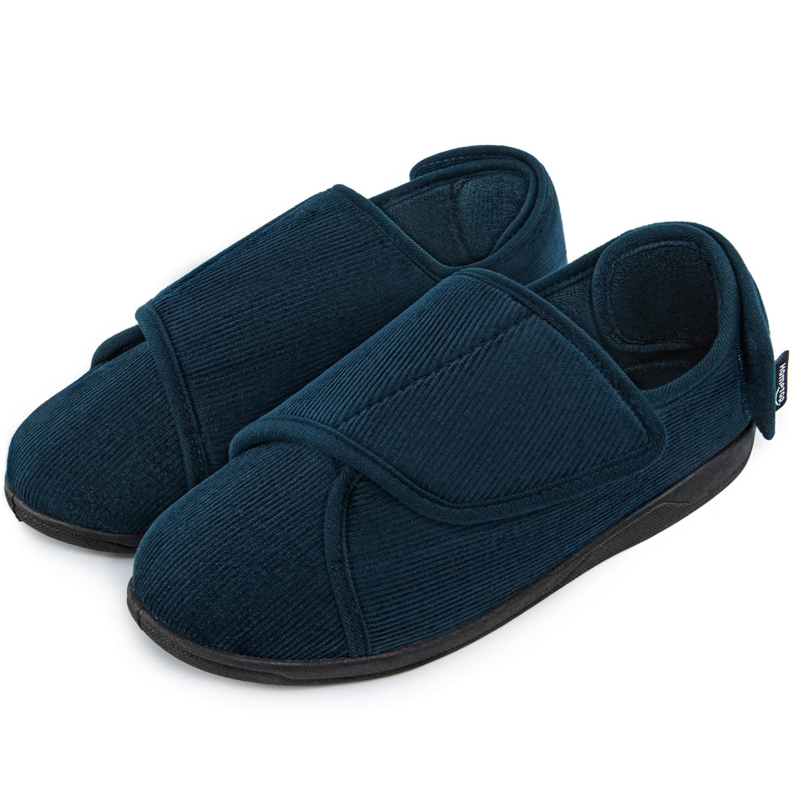 HomeTop Men's Corduroy Slippers Comfy Adjustable Hook and Loop Memory Foam Wide Indoor House Shoes for Diabetic Swollen Feet