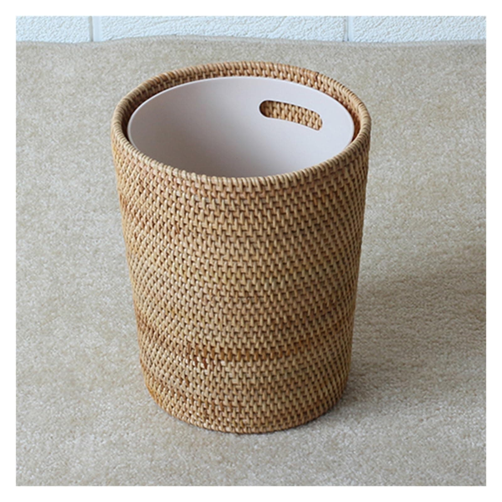 N/A Rattan Storage can Trash bin Storage Basket Cylinder Inner Tank Desktop Waste Paper Bucket Household Without Cover