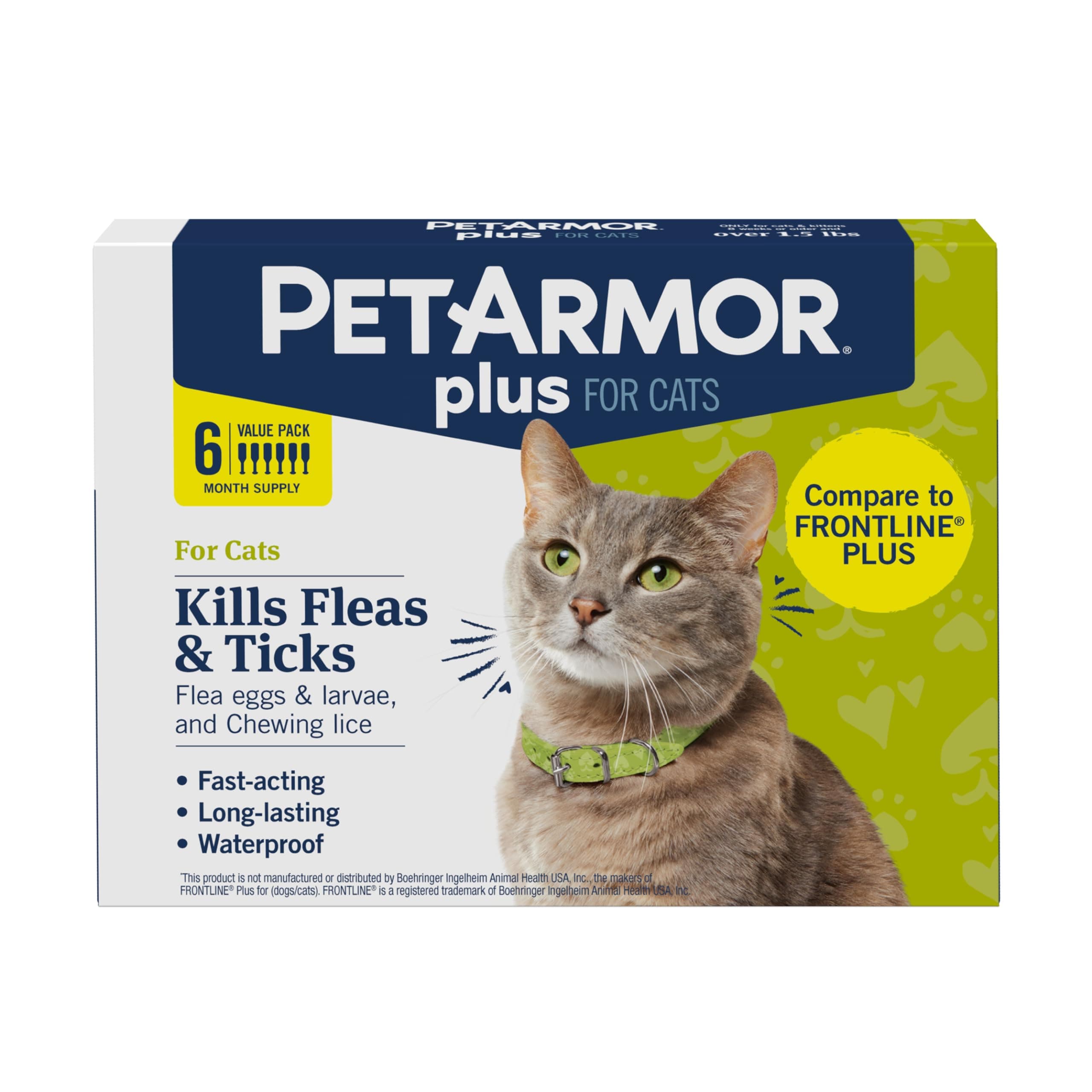 PetArmor Plus Flea and Tick Prevention for Cats over 1.5 lbs, Cat Flea and Tick Treatment, 6 Doses, Waterproof Topical, Fast Acting