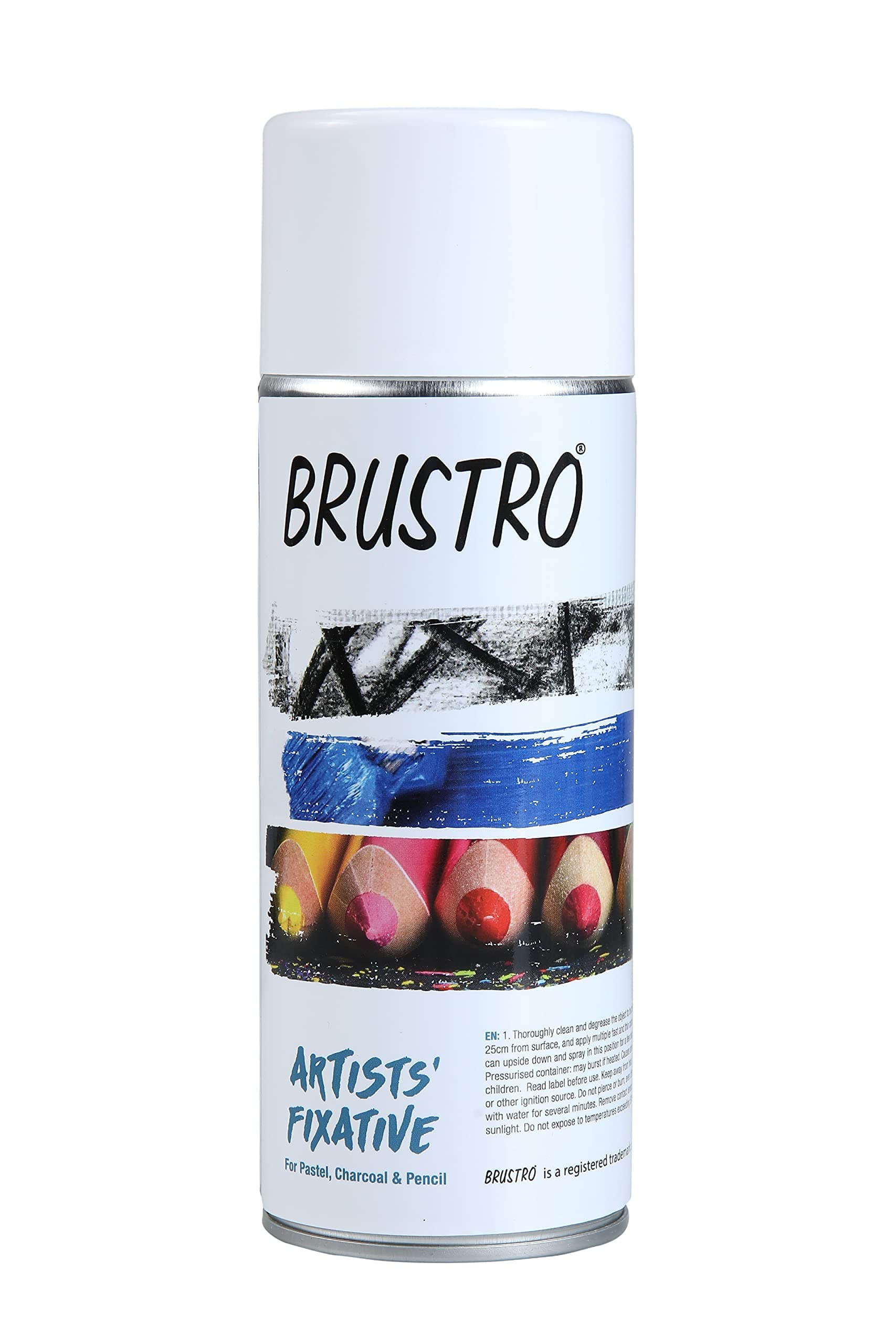 BRUSTRO Artist's Fixative Spray Can | 400ml | Transparent | Perfect use on Pastel Colors,Charcoal, Chalk Drawing,Non-Yellowing, Pencil & Sketching Artworks, Proffessional Arts, Fast Drying