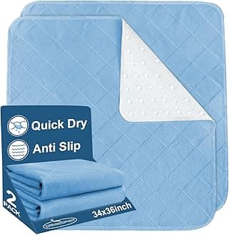 Bed Pads Washable Waterproof(2 Pack, 34 x 36), Washable and Reusable Incontinence Chuck Pads Anti Slip Pee Pads Underpad Sheet Protector for Adults, Elderly, Kids, Toddler and Pets, Blue
