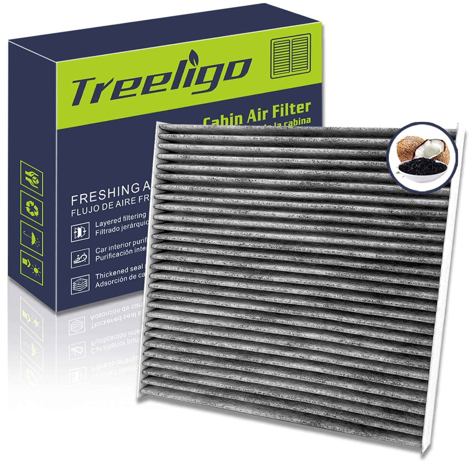 Treeligo CF10134 Cabin Air Filter, Replacement for Accord 2003-2022 Civic 2006-2015 CRV 2007-2016 Odyssey 2005-2017 Crosstour Passport Ridgeline Pilot MDX, w/Upgraded Coconut Shell Activated Carbon