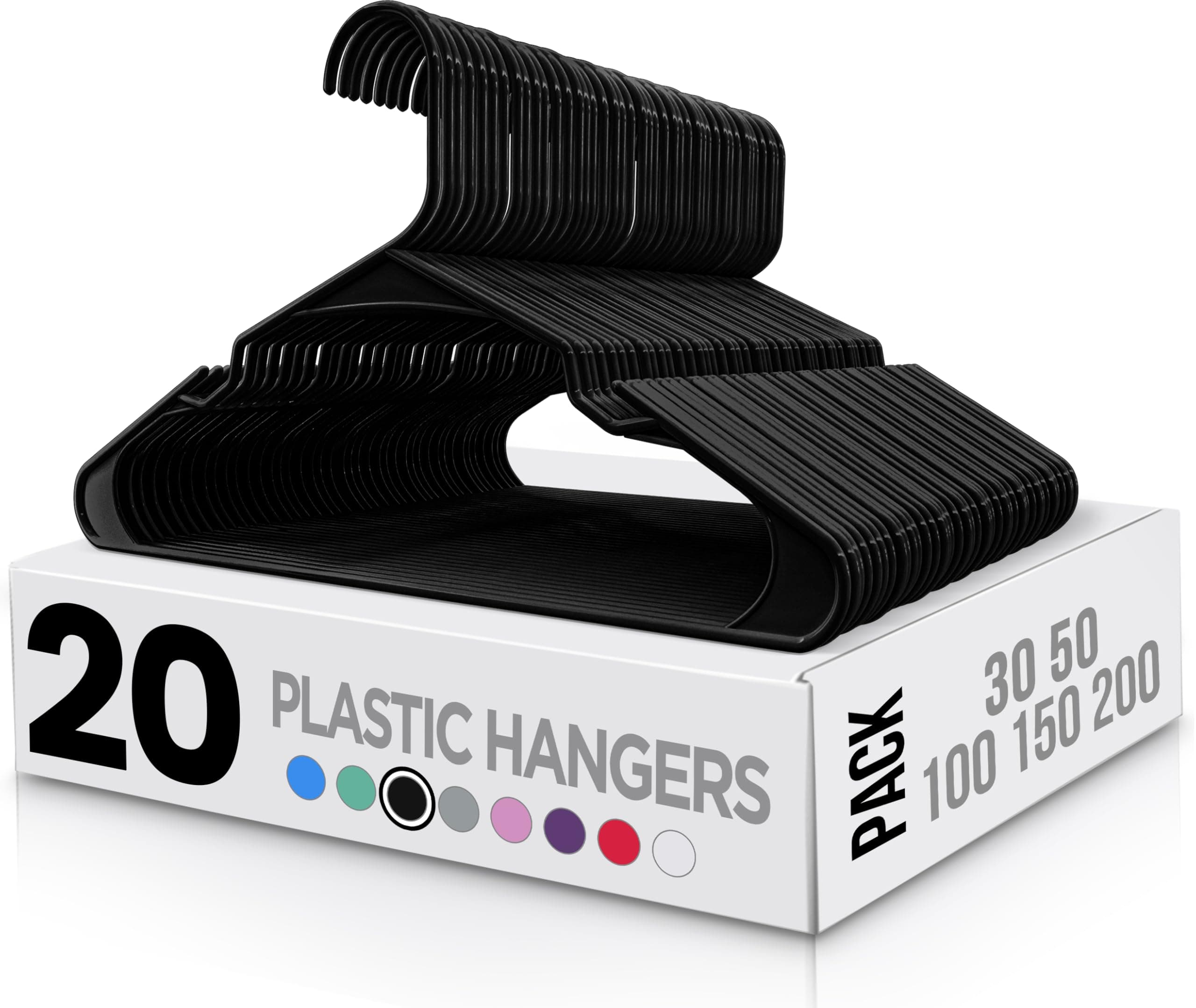 Utopia Home 20 Pack Premium Plastic Clothes Hangers - Durable Coat Hangers Adult with Trouser Bar & Shoulder Grooves, Space Saving Non-Slip Design for Coats, Jackets, Shirts & Suits - Black