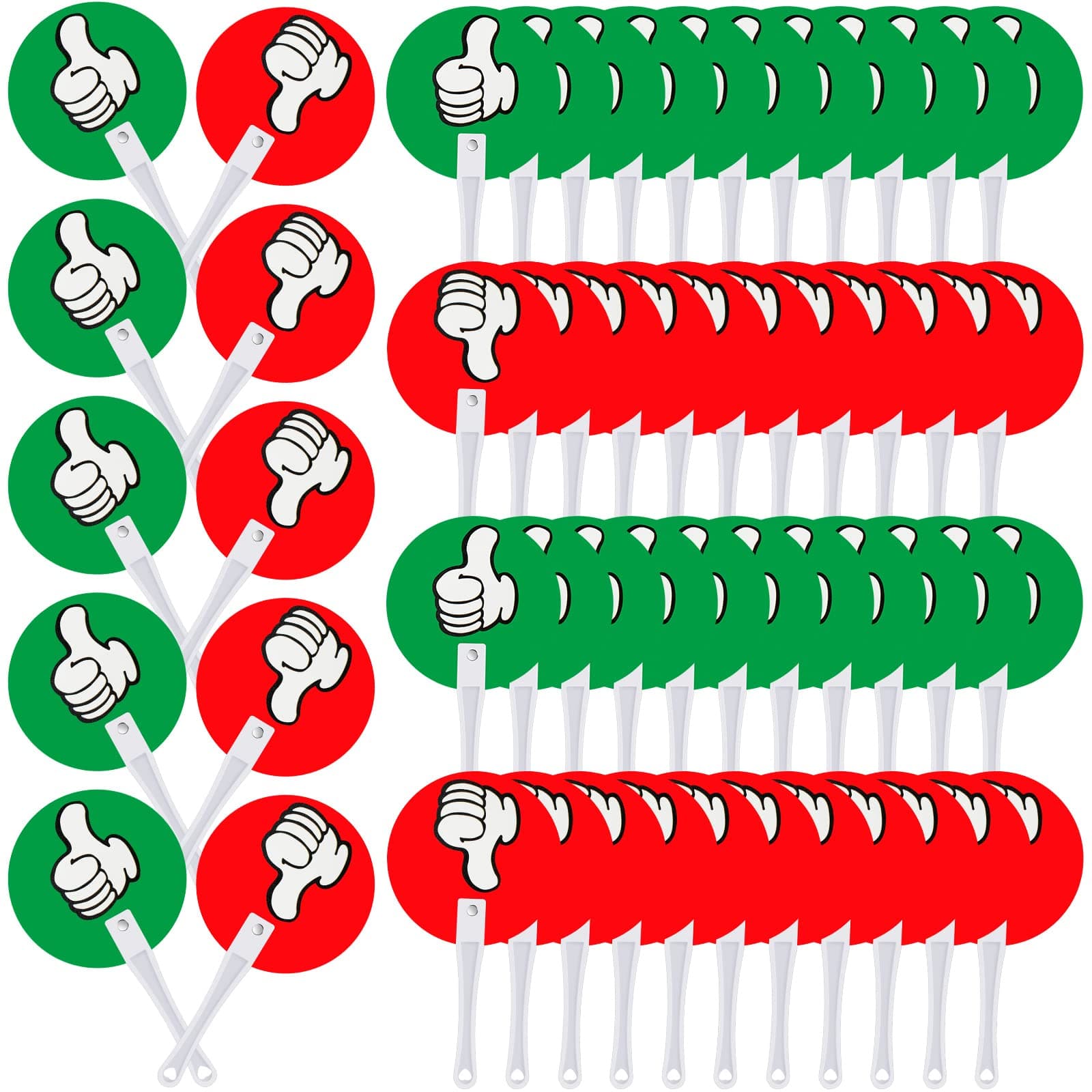 Macarrie 50 Pack Thumbs up Thumbs Down Classroom Voting Paddles Handy Teacher Classroom Event Supplies Plastic Sign Green Red Yes or No Paddles True False Sign for School Student
