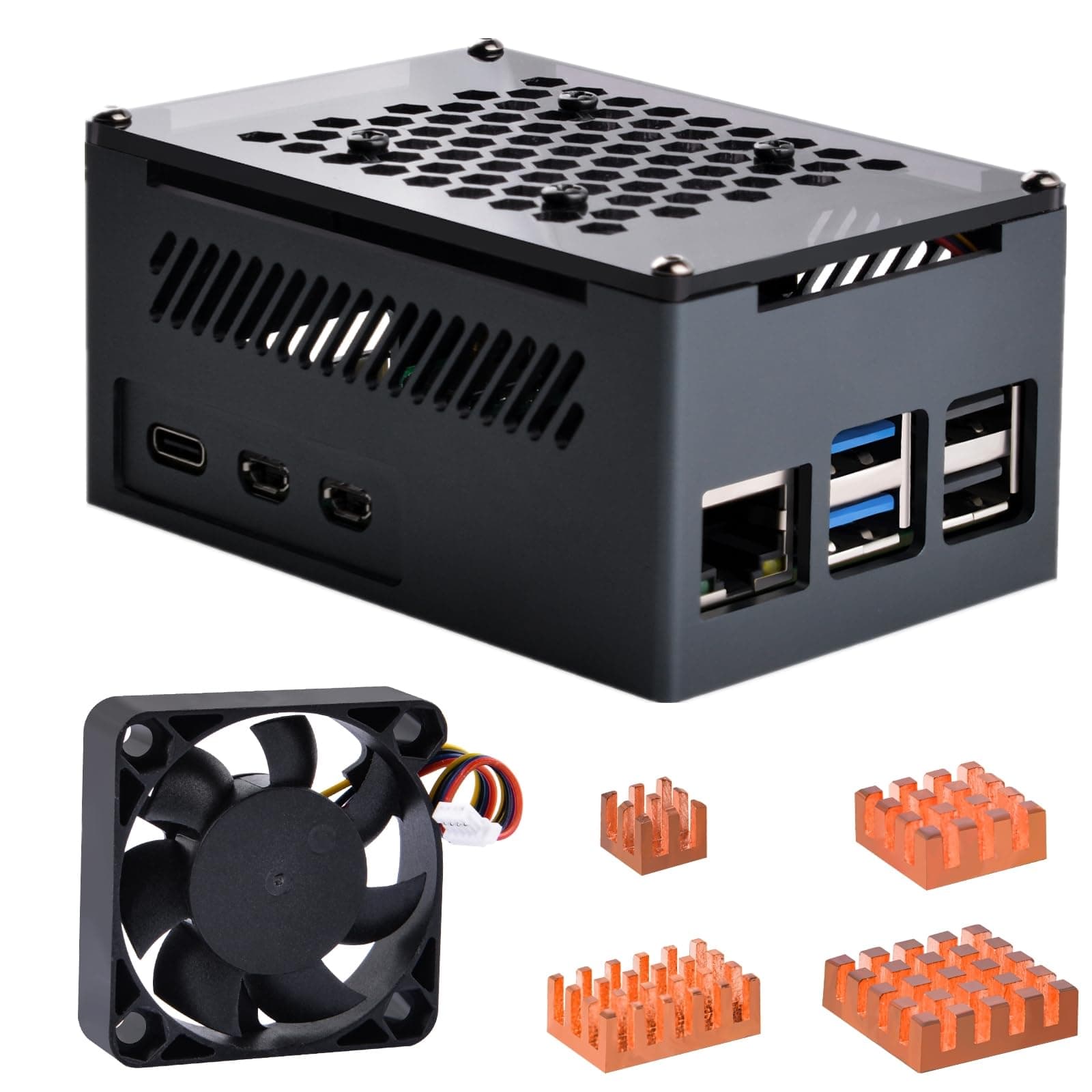 GeeekPi Aluminum Case for Raspberry Pi 5, Support PCIe M.2 NVMe SSD Shield Top X1001 / X1003 / X1000 / N04/ N05 & Raspberry Pi 5 Active Cooler