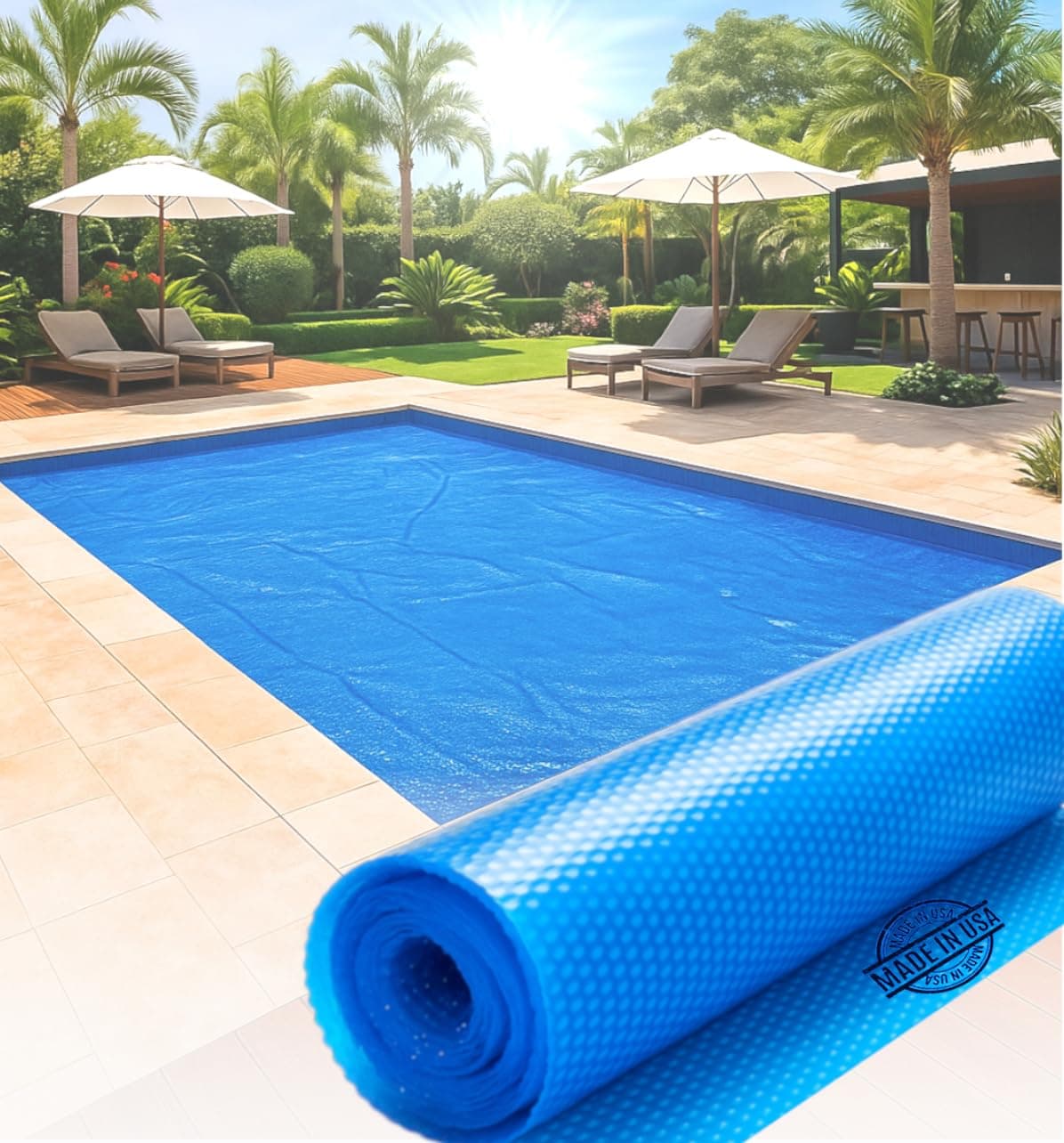 SunHeater Pool Solar Blanket - Heavy Duty Rectangular Thermal Cover with Bubbles - Heat Transfer Solar Pool Heater for In-Ground Swimming Pools - Durable 12 Mil Thick Polyethylene - 12' x 20' Feet