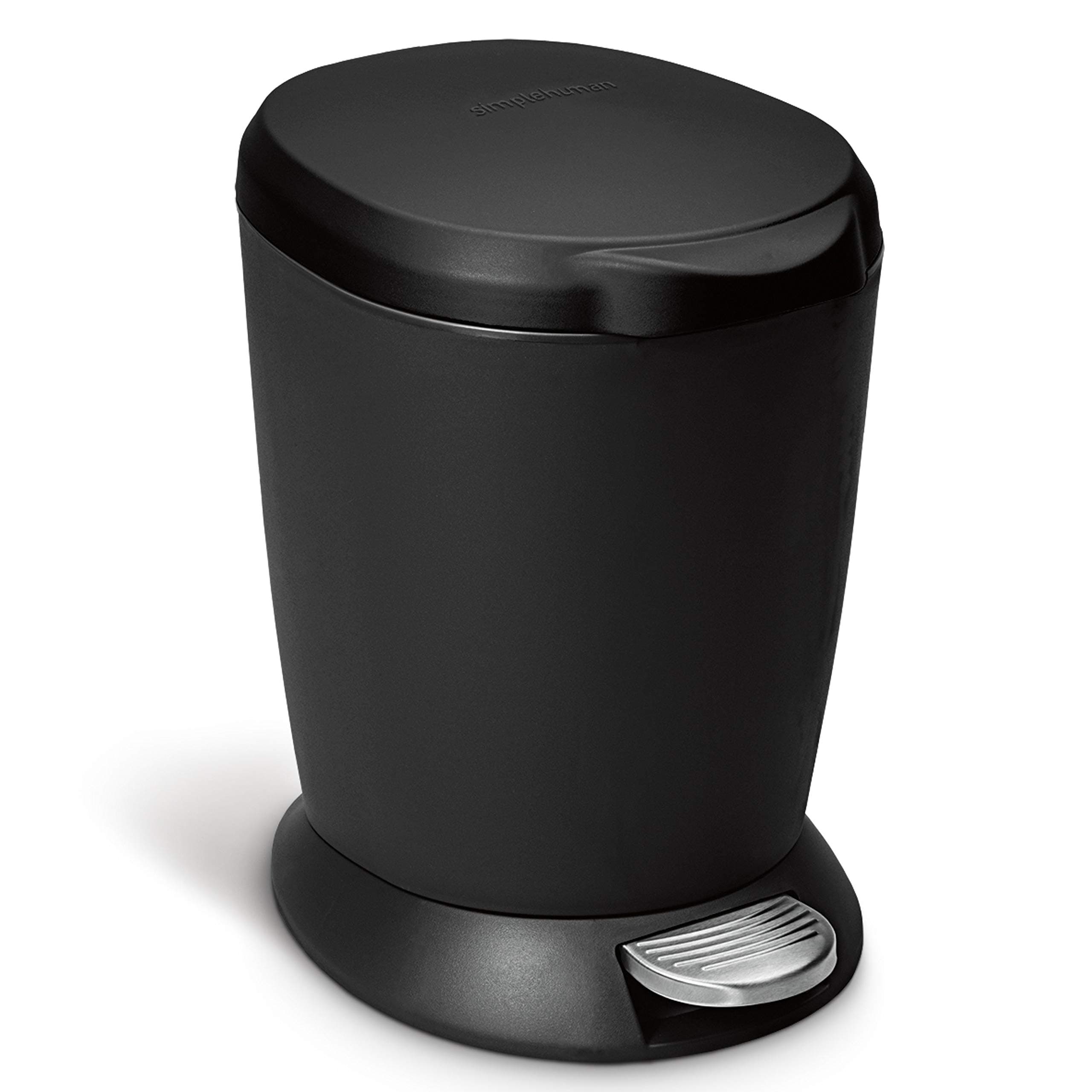 6 Liter / 1.6 Gallon Compact Plastic Round Bathroom Step Trash Can, Black