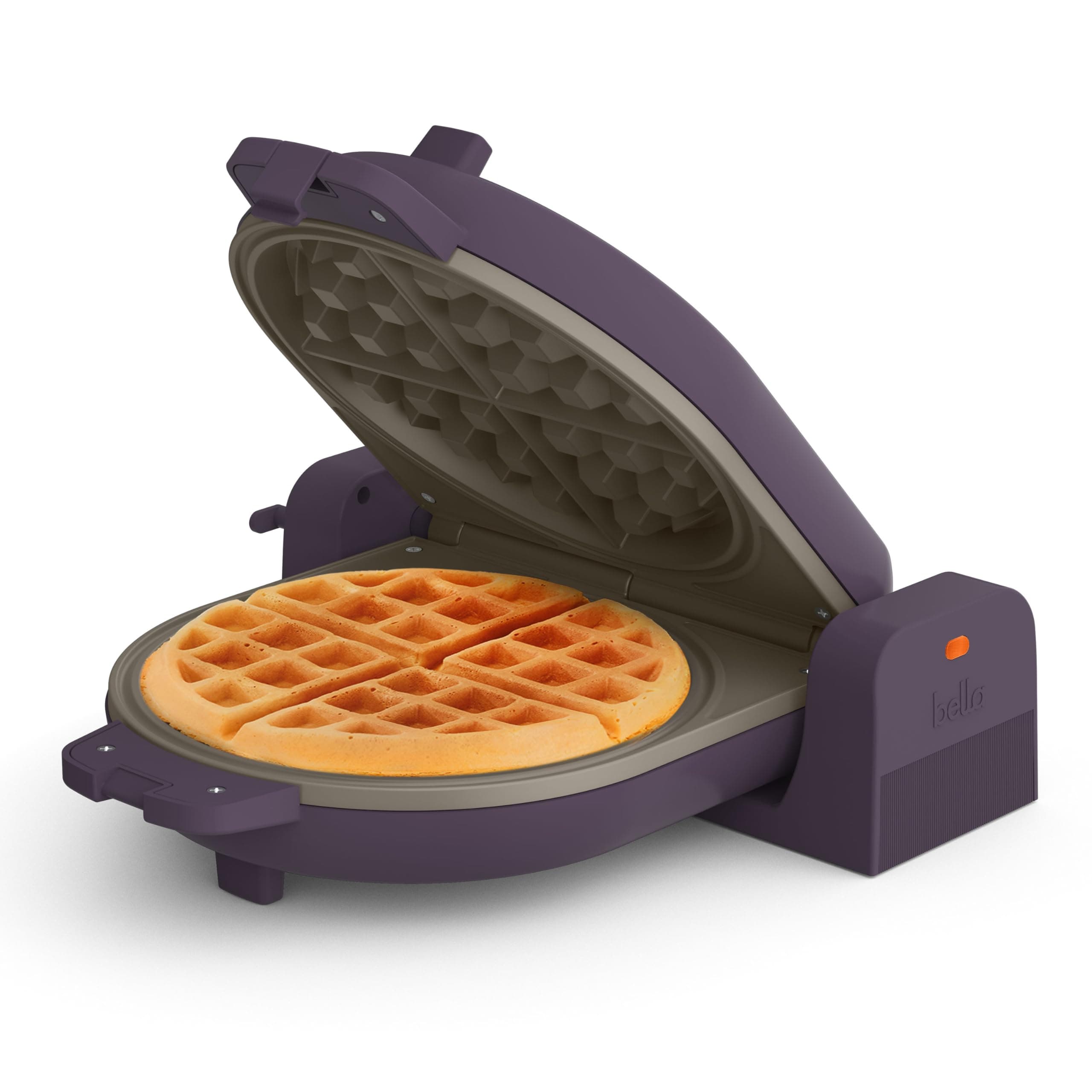 bella Flip-n-Store Waffle Maker, EverGood™ Ceramic Nonstick Coating, Fits-anywhere™ Kitchenware, Power Indicator Light & Touch Handle, 7” Wide & 1" Deep Plates, 1000 Watt, Plum