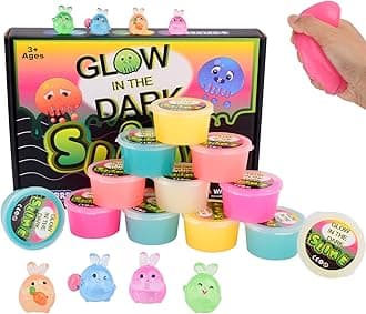 Slime Party Favors, Glow in The Dark Slime 12 Pack, Non-Sticky, Mess-Free, Neon Blue Green Pink Yellow Colors Bunny Slime Kit, Perfect Easter Basket Fillers, Birthday Gifts, Classroom Rewards