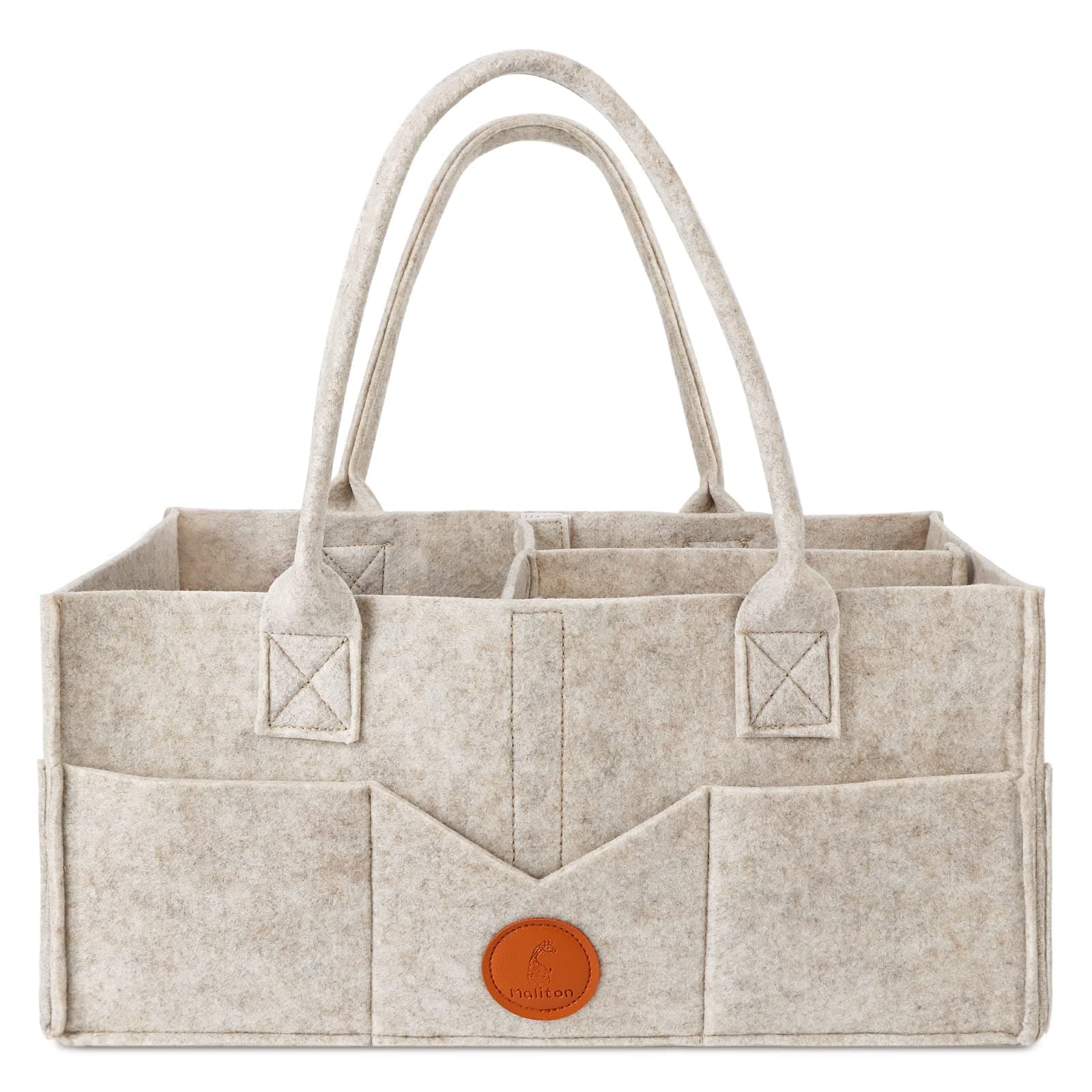 Baby Diaper Caddy Organizer for Changing Table, Nursery Storage Bin Basket with Handle, Felt Diaper Organizer Suitable for Indoor Outdoor (Khaki)