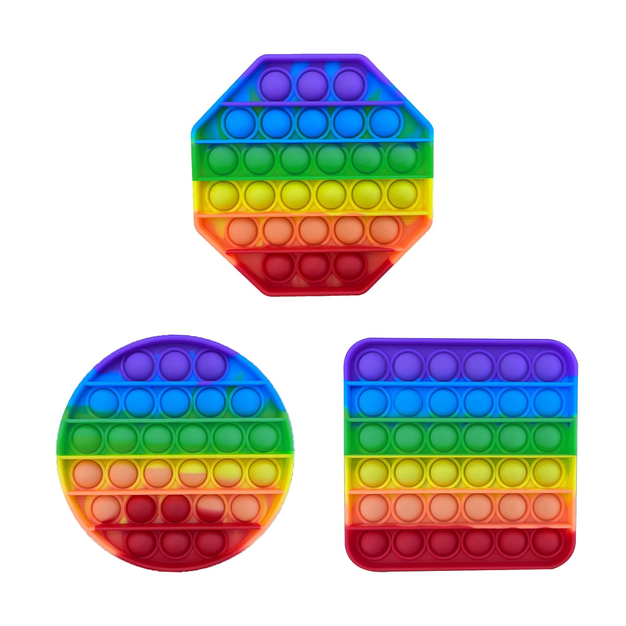 onlinecore Pack 3 Rainbow pop it Fidget Toy to Release Stress and Anxiety Push pop Fidget Toy to Improve Focus and Logical Thinking (Circle Square Octagon)