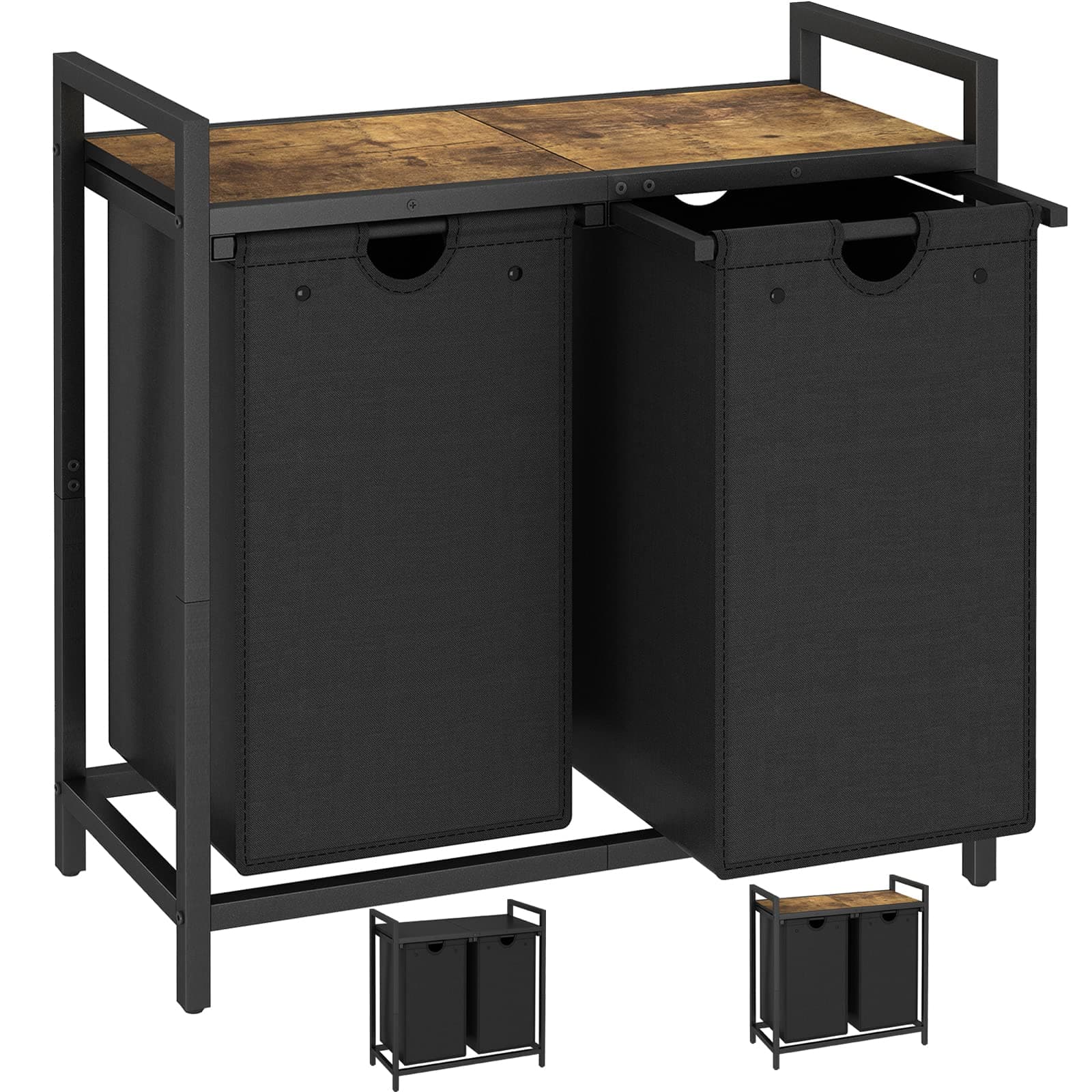 LAATOOREE Laundry Hamper, Two-Color 2 × 48L Laundry Basket with 2 Removable Laundry Sorter Bags and Top Shelf, Clothes Hamper for Laundry Room, Bathroom