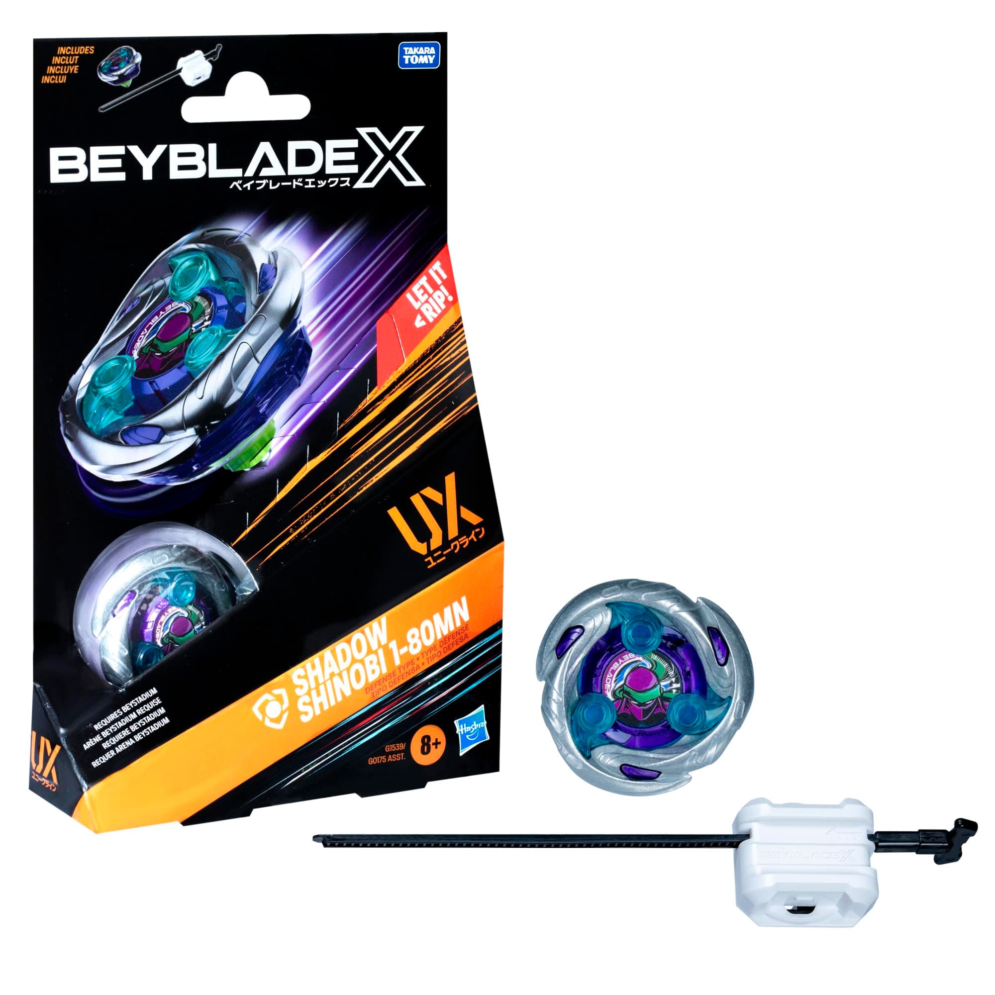 Beyblade X Shadow Ninja 1-80MN UX Starter Pack Set with Defense Top and Launcher; Authentic Takara Tomy Battle Tops Game/Toys for Boys and Girls 8+