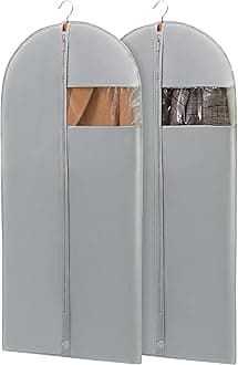 50" Garment Bags for Hanging Clothes, Suit Bags for Closet Storage and Travel, Grey Suit Cover Bags with Clear Window for Coats, Jackets, Dresses (2 Packs)
