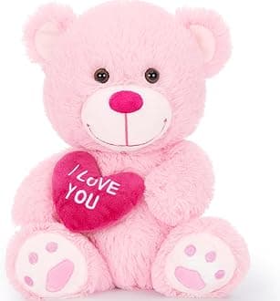 MaoGoLan Small Teddy Bear with Red Heart, I Love You Valentines Day Teddy Bear Stuffed Animal Pink,Velvet Red Heart Valentines Day Bear Gift for Kids,Girlfriend,Wife,12"