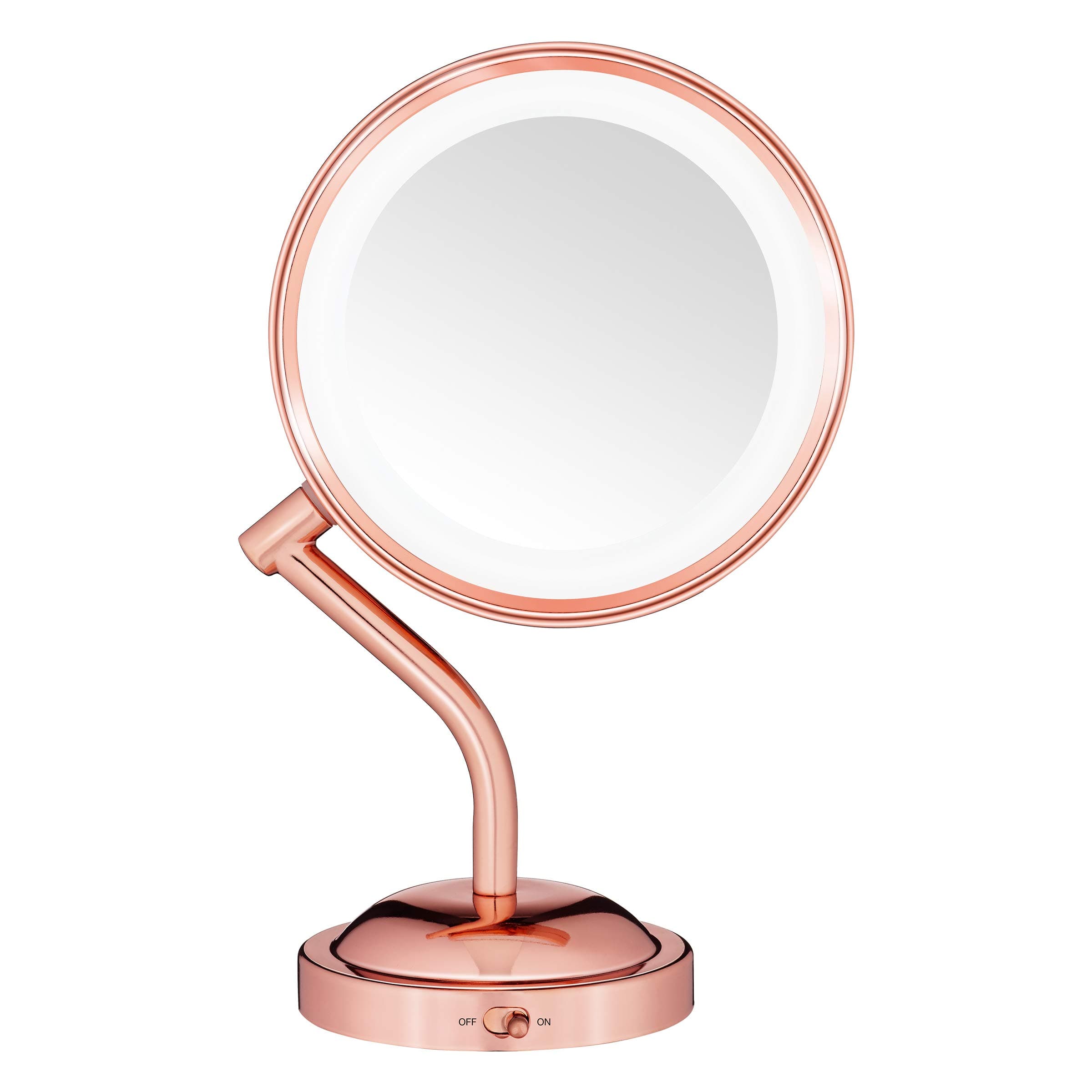 Lighted Makeup-Mirror with Magnification, LED Vanity-Mirror, 1X/5X Magnifying-Mirror, Double Sided-Mirror, Operated in-Battery Rose Gold