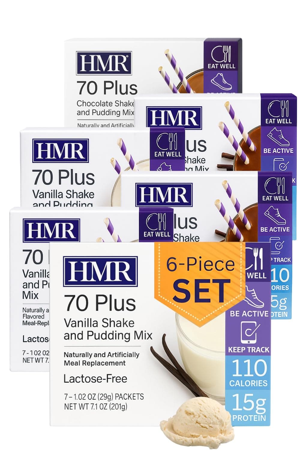 HMR 70 Plus Chocolate Vanilla Shake with Pudding | Powder Meal Replacement | Lactose Free | 15g Protein | Easy to Prepare | Low Calorie | 21 Individual Sachets Each