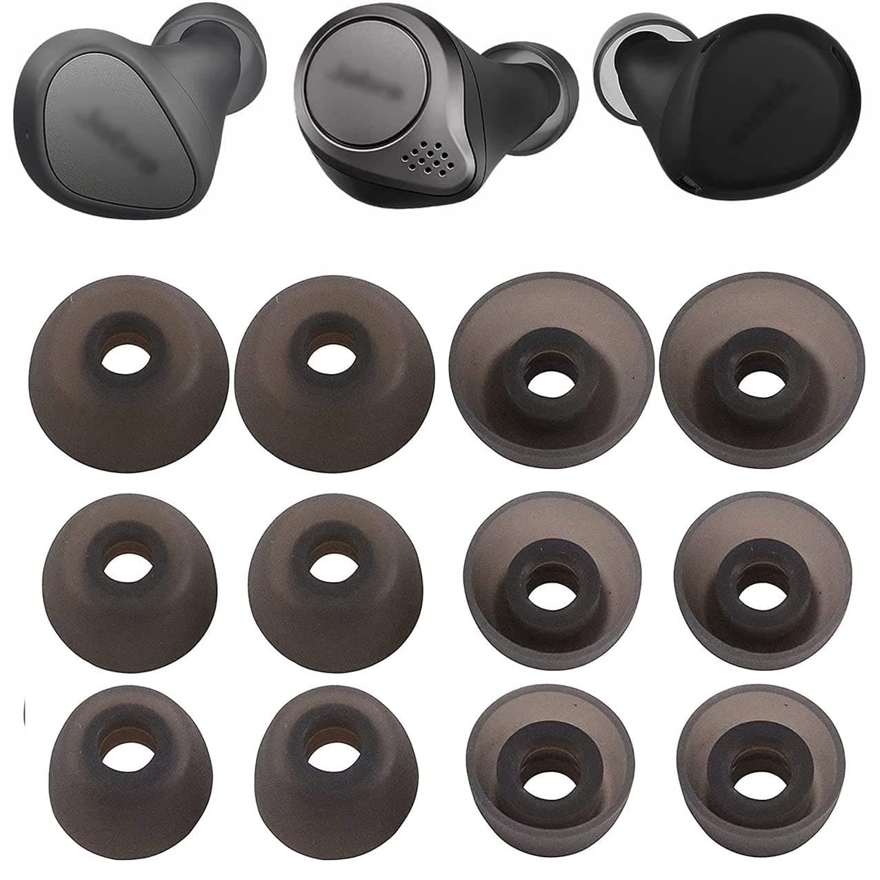 Silicone Ear Tips Replacement for Jabra Elite 3/7 Pro/75t, JNSA Compatible Earbuds Tips, 6 Pairs SML Black