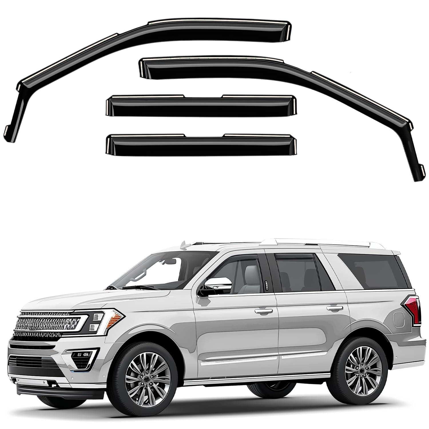 Window Deflectors Smoke Tinted in-Channel Side Window Vent Visor Deflectors Rain Guards Compatible with Expedition 2018-2024 - 4pcs. GW0182