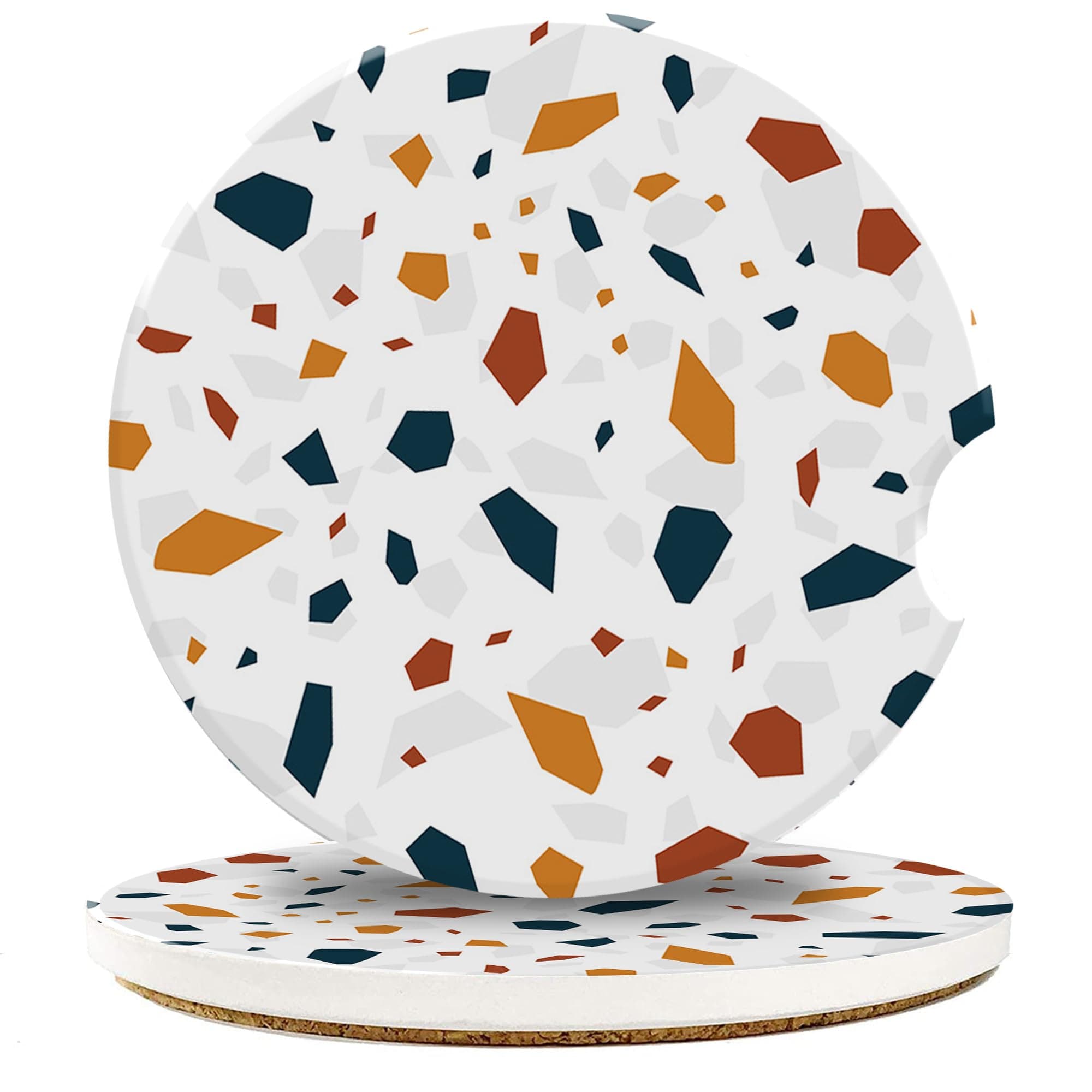 Car Coaster for Cup Holders,Terrazzo Ceramic Car Cup Coaster Anti Slip Cork Base 2Pcs Auto Accessories for Women Men 2.56 Inch