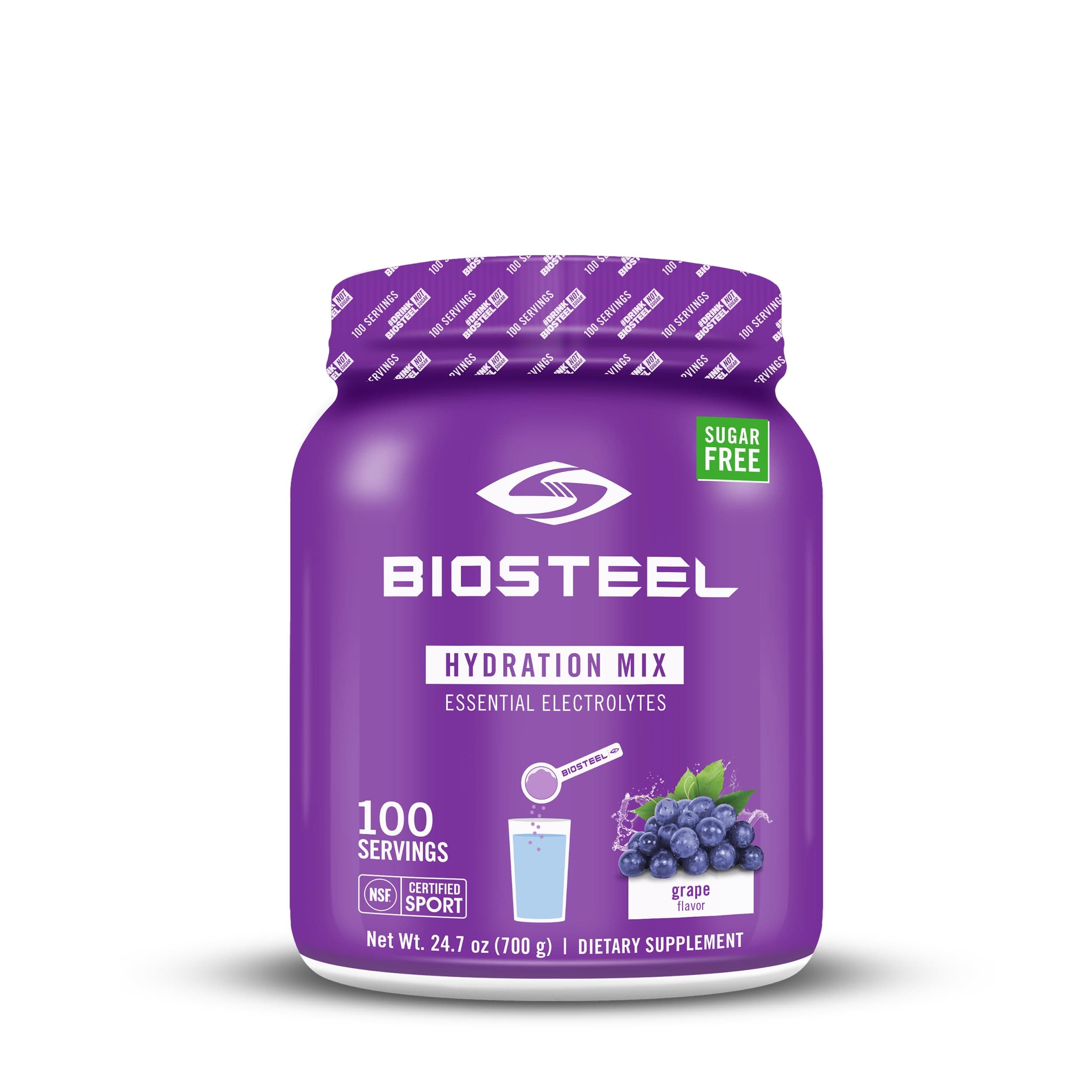 Zero Sugar Hydration Mix, Great Tasting Hydration with 5 Essential Electrolytes, Grape Flavor, 100 Servings per Tub