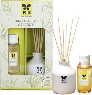 Home Fragrance,60Ml Lemon Grass Reed Diffuser Set |Free 6 Reeds Sticks of 7.5"|Stress Relief & Aromatherapy |Long-Lasting,Smoke-Free Air Freshener for Home,Bedroom and Office | Ideal for Gifting
