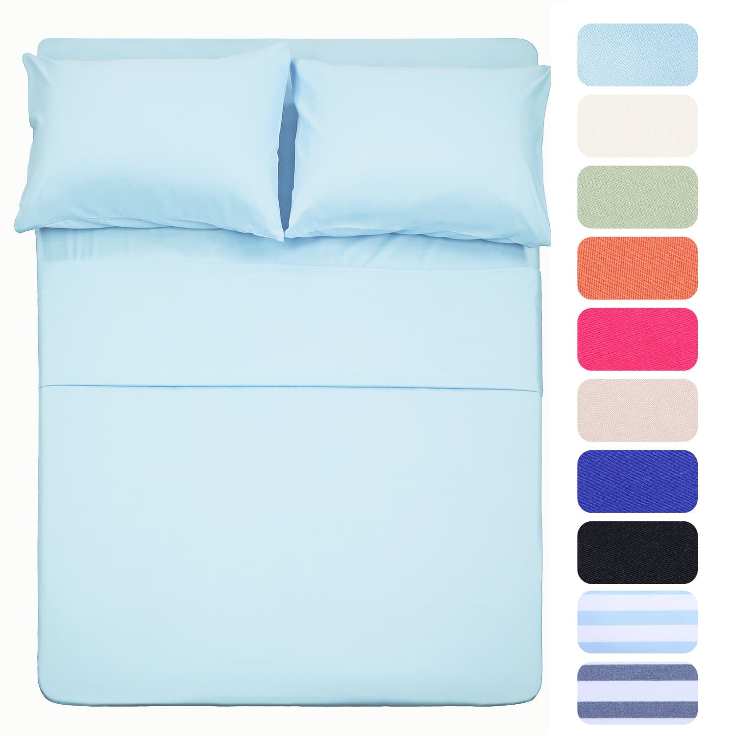 4 Piece Bed Sheet Set (Full,Baby Blue) 1 Flat Sheet,1 Fitted Sheet and 2 Pillow Cases,Brushed Microfiber Luxury Bedding with Deep Pockets