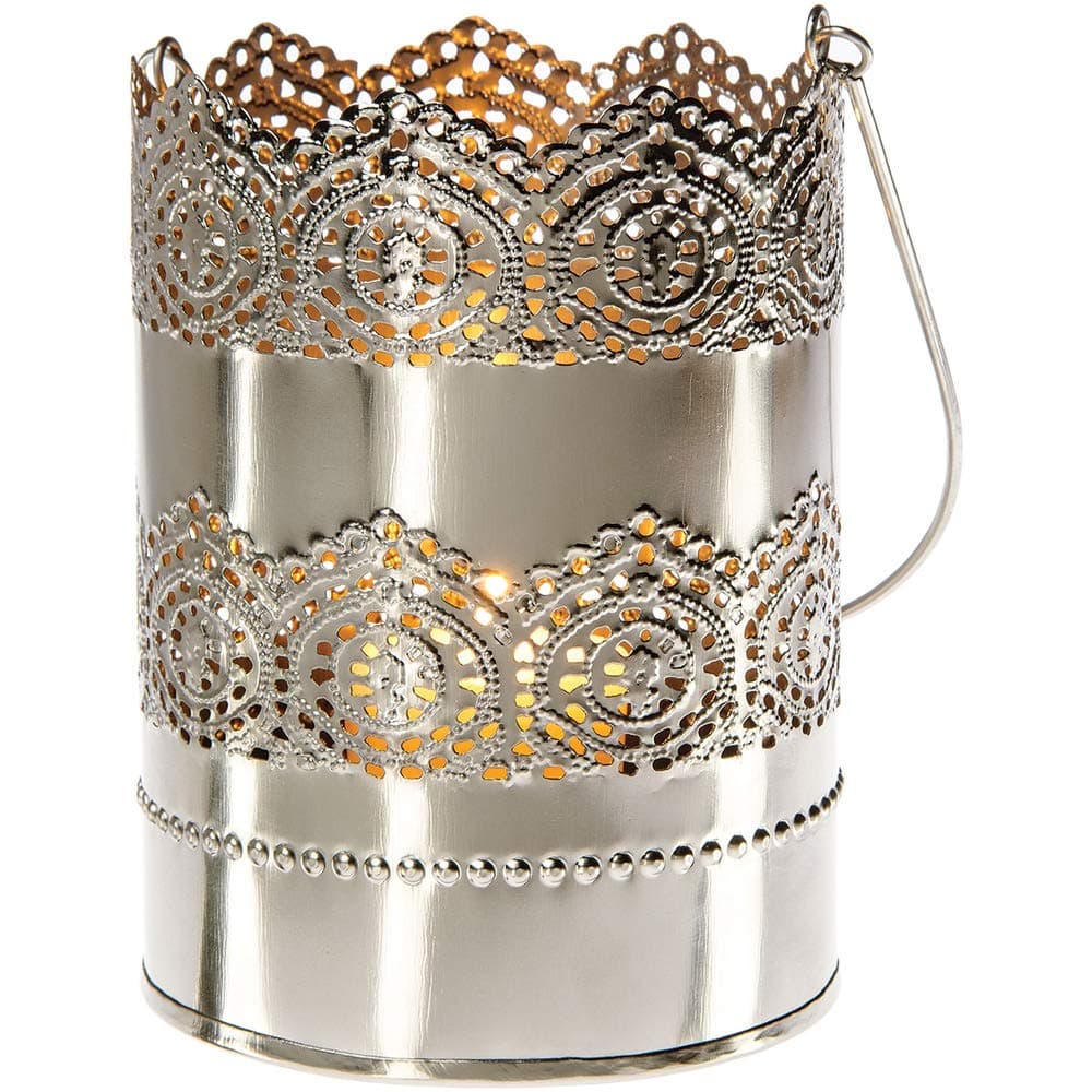 Luna Bazaar Shadow Lantern Candle Holder (5.5-Inch, Padma Lace Design, Punched Tin) - for Home Decor, Parties, and Wedding Decorations
